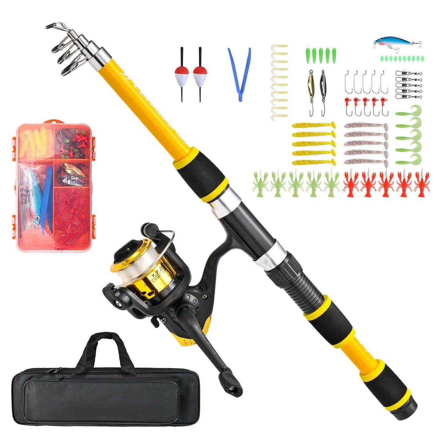 Ultimate 68 Inch Portable Fiberglass Spinning Fishing Rod & Reel Combo for Youth and Adults.