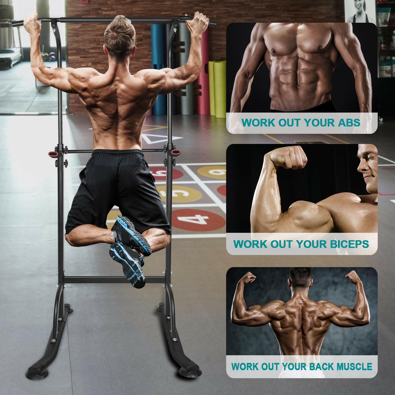 Power Tower Exercise Station with Parallel Bars and Pull-Up Capability