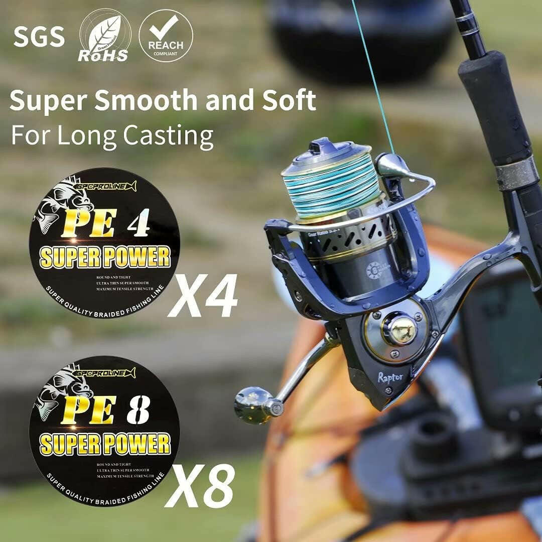 Premium Abrasion-Resistant Braided Fishing Line - Thinner & Smoother for Longer Casts - Camo Blue, Camo Green, Green - 10LB to 100LB for Saltwater Fishing.