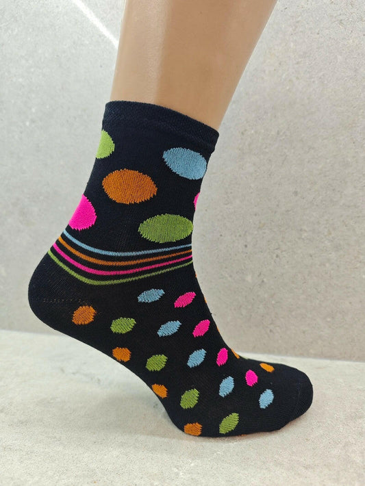 Women's Socks Set - 6, 12, and 24 Pairs with Mixed Striped and Polka Dot Designs