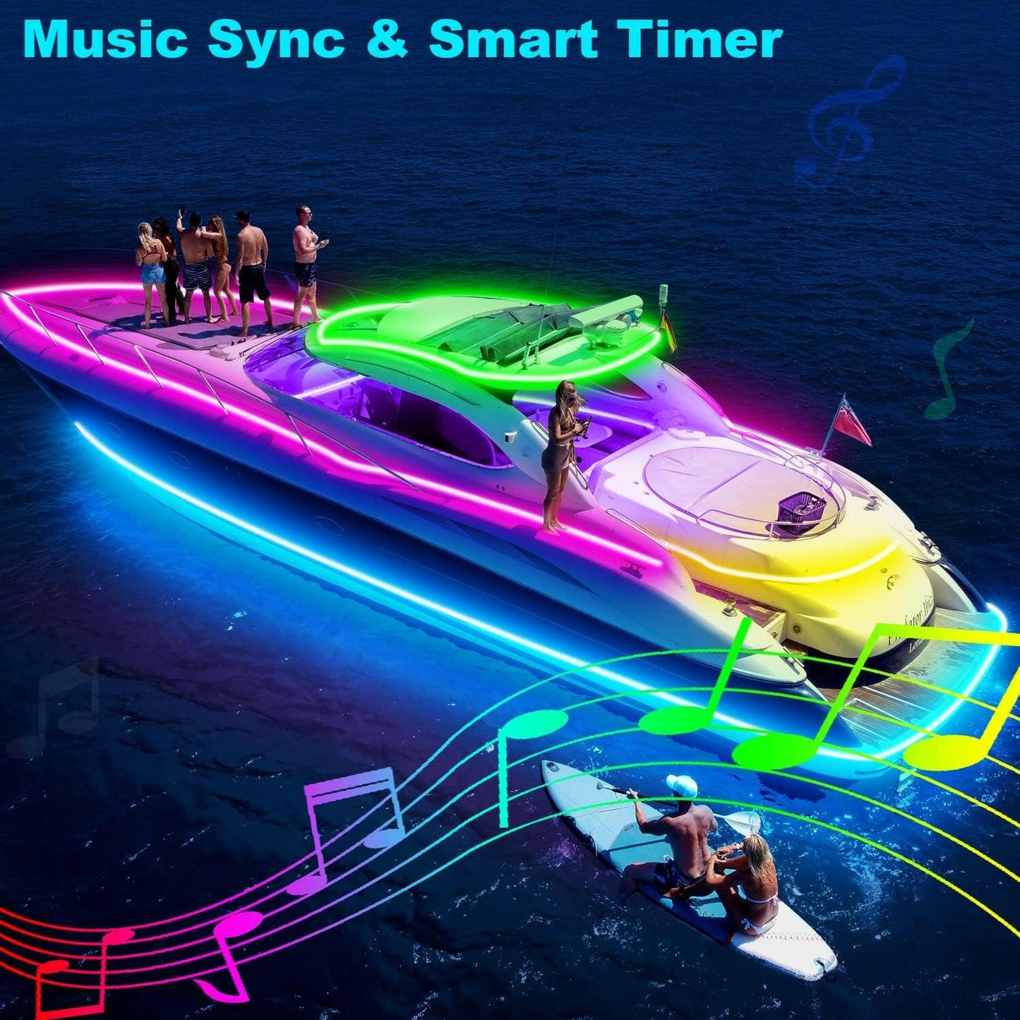 33FT Waterproof RGB LED Boat Light Strip - App Controlled Marine Lighting for Pontoon, Kayak, and Deck - Perfect for Night Fishing and Interior Illumination.