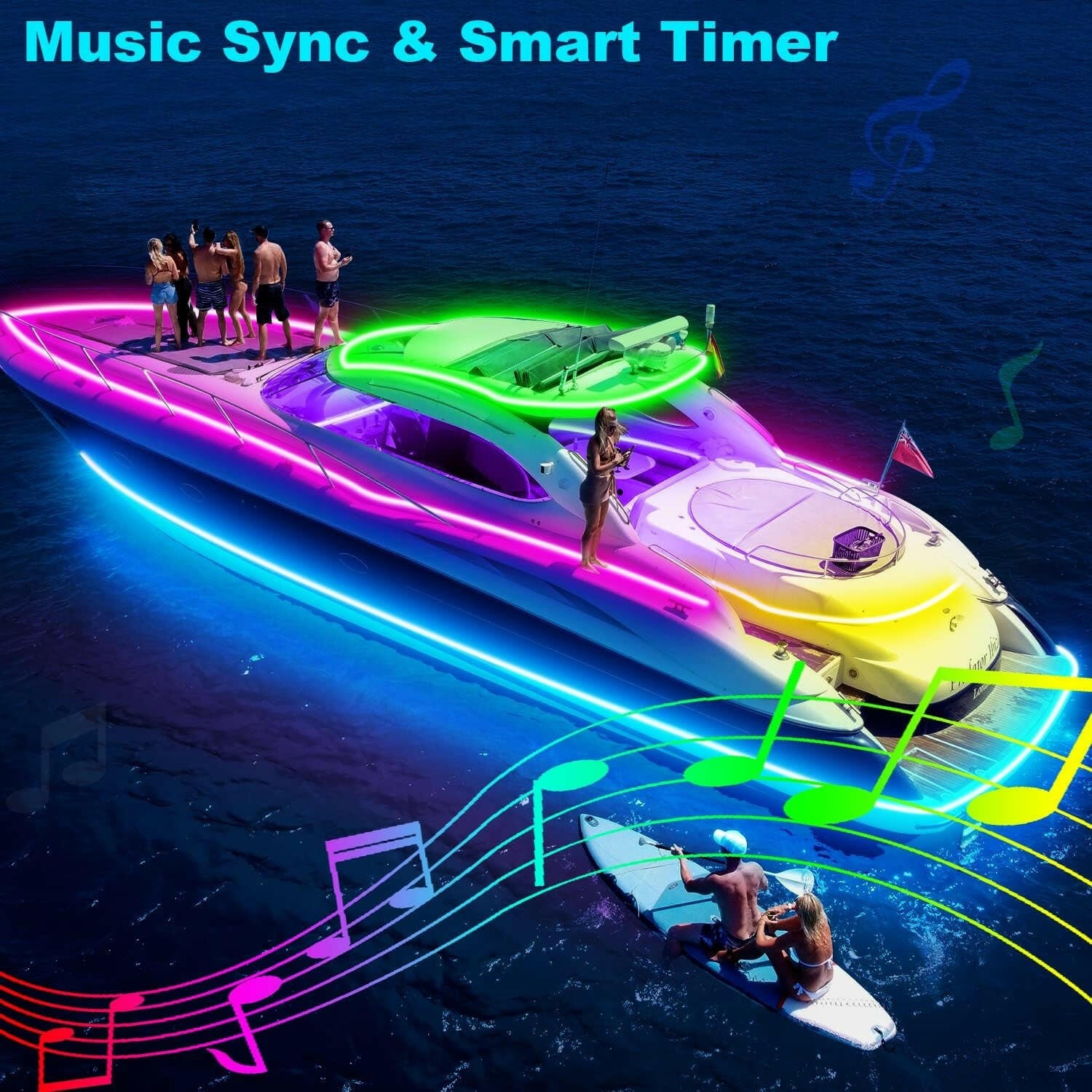33FT Waterproof RGB LED Boat Light Strip - App Controlled Marine Lighting for Pontoon, Kayak, and Deck - Perfect for Night Fishing and Interior Illumination.