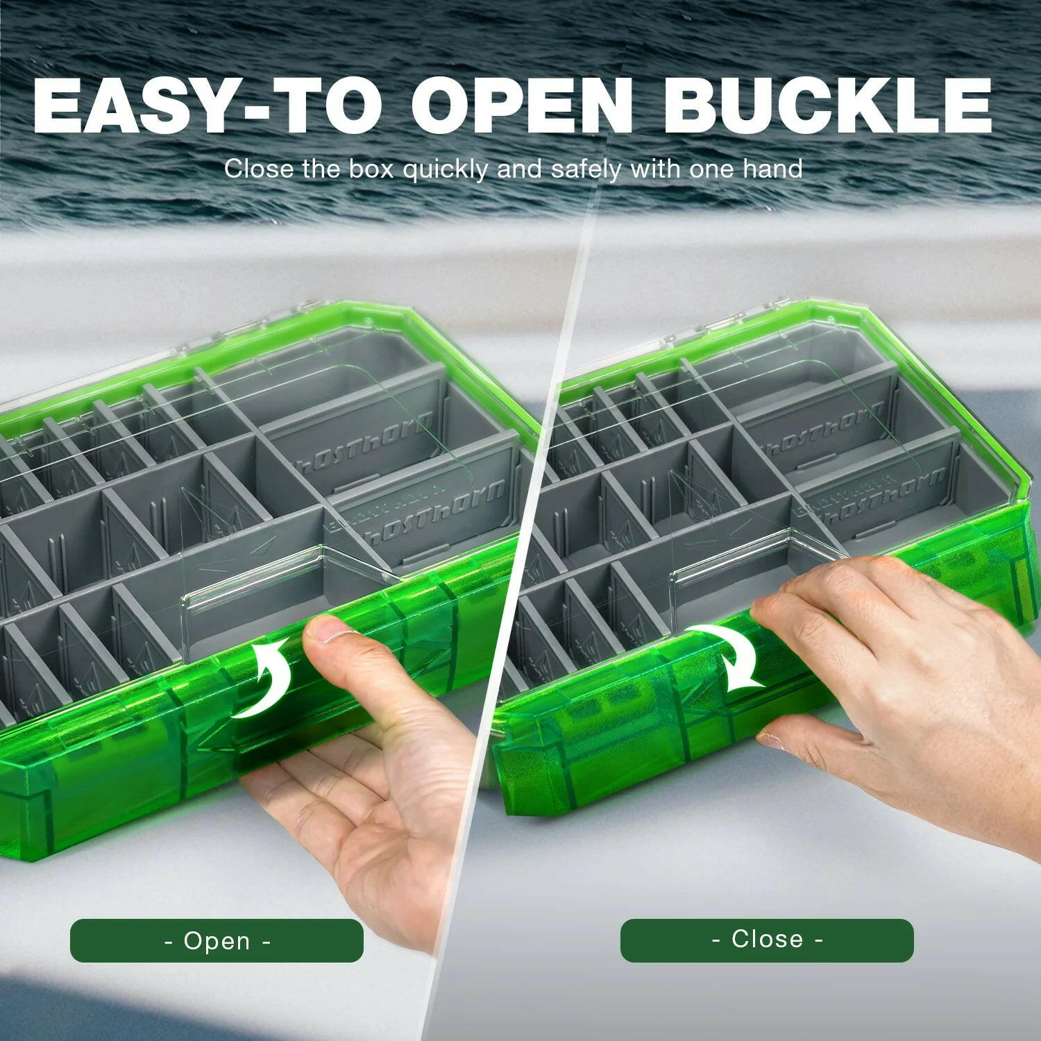 Ghosthor Plastic Fishing Tackle Box Organizer,Waterproof 3600 and 3700 Tackle Trays with Removable Partition,Fishing Lures/Bait/Gear Storage, 3600 1Pc.