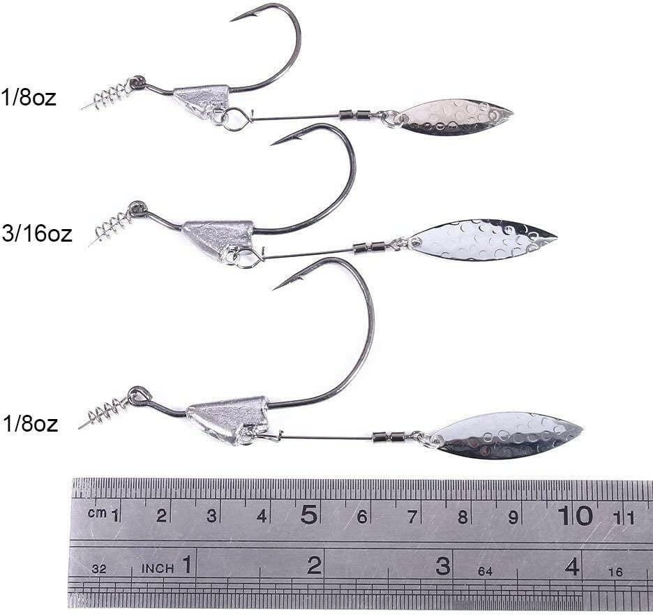 Keel Weighted Swimbait Hooks with Blade Attachment Fishing Lures Jig Heads Weighted Twistlock Crankbait Fishing Hooks Spinner Blades Fishing Lures for Freshwater 5 Pcs/Pack.