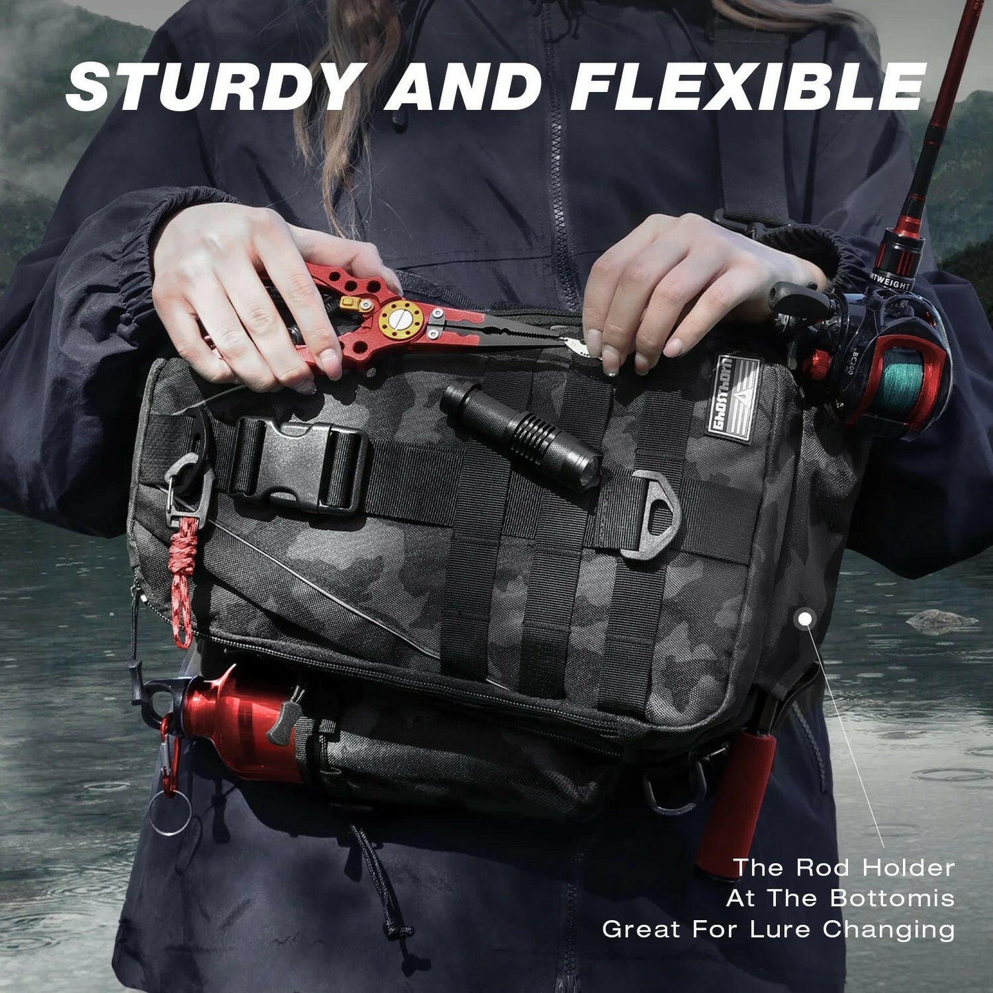 Fishing Backpack Tackle Sling Bag Nylon Backpack with Rod Holder Gift for Mother Father.