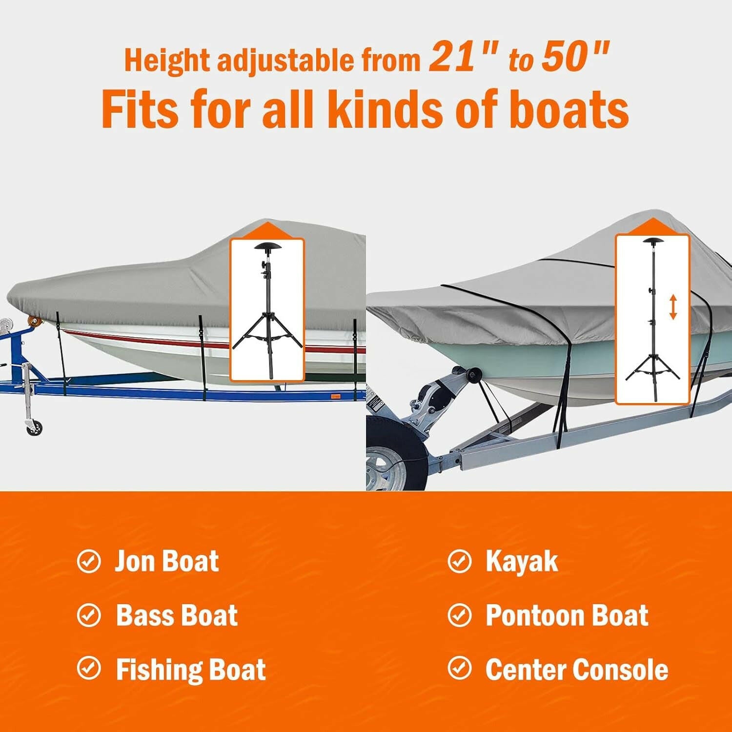 Transform Your Boat Cover Experience! Adjustable Iron Alloy Support Poles for Jon & Pontoon Boats - Ultimate Protection Awaits!.