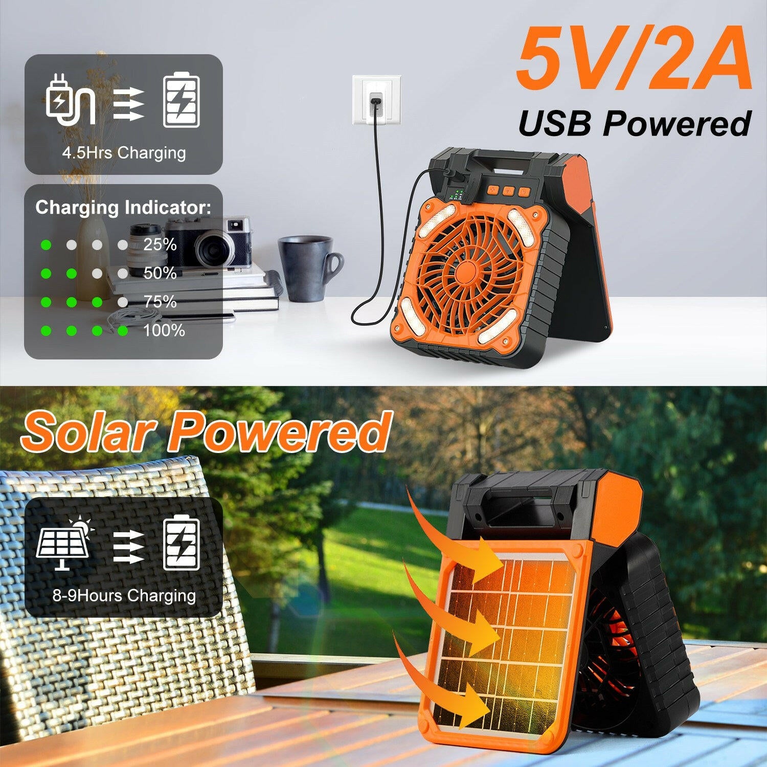 Solar Camping Fan with LED Lantern - 5200mAh Rechargeable Battery, Portable Design, Emergency Power Bank, 4 Wind Speeds, 3 Light Modes, and 3 Timers for Outdoor Activities