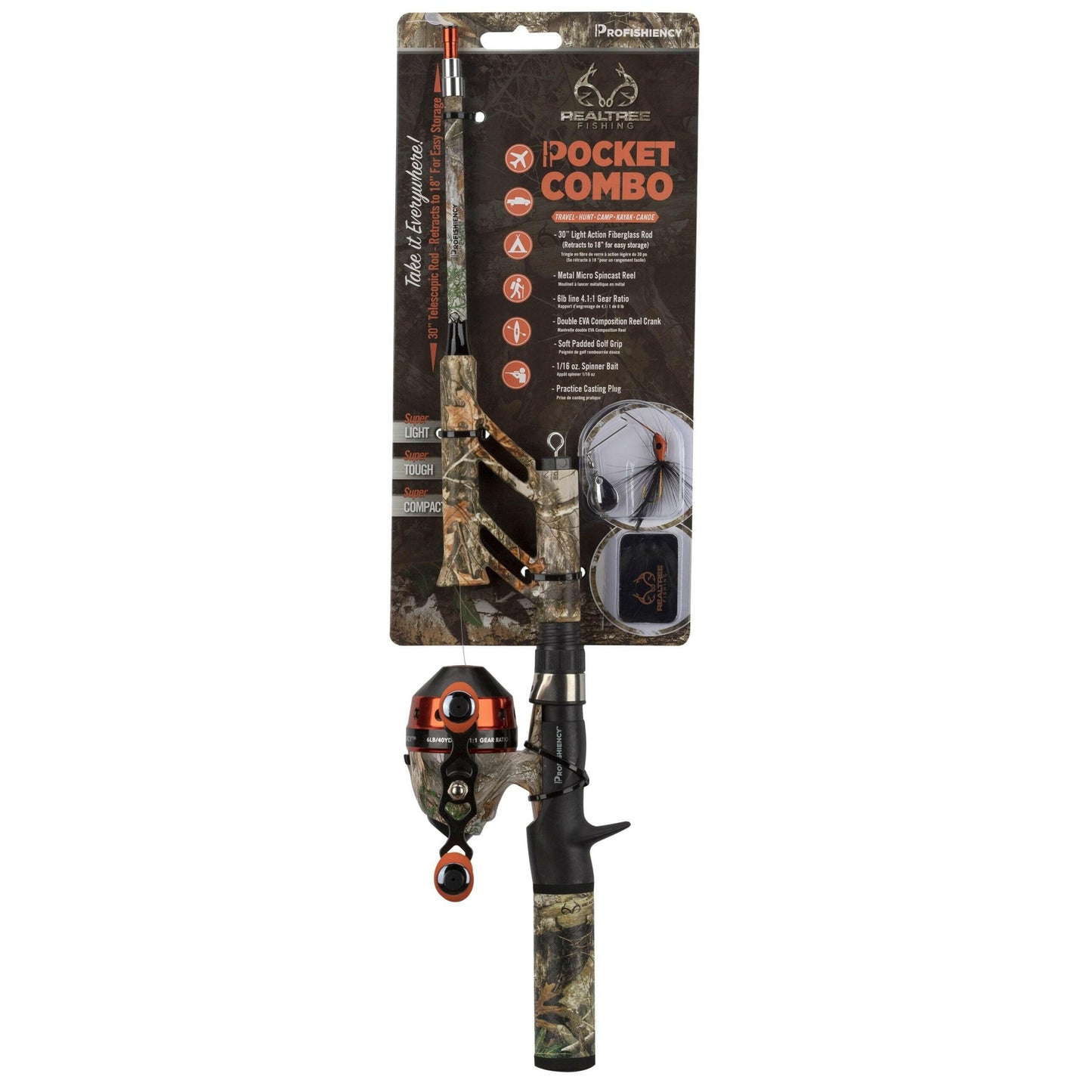Real Tree Telescopic Spincast Combo - Durable Fiberglass Fishing Gear.