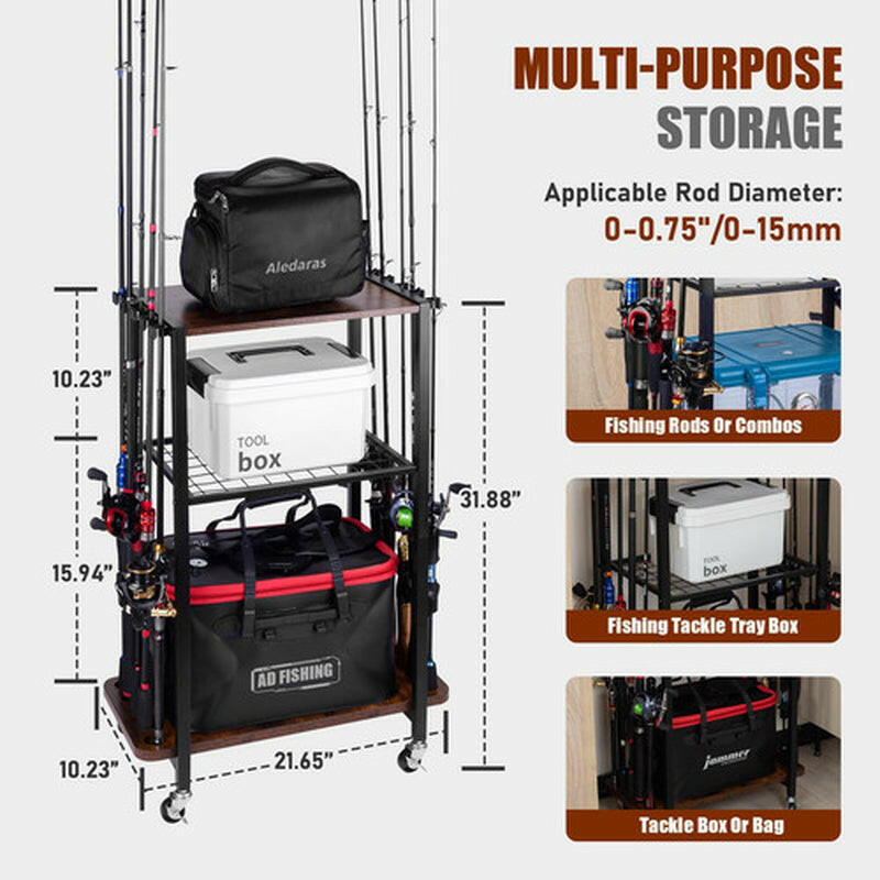 Premium Fishing Rod Holder: Tackle Cart and Pole Organizer Storage Solution for Garages.