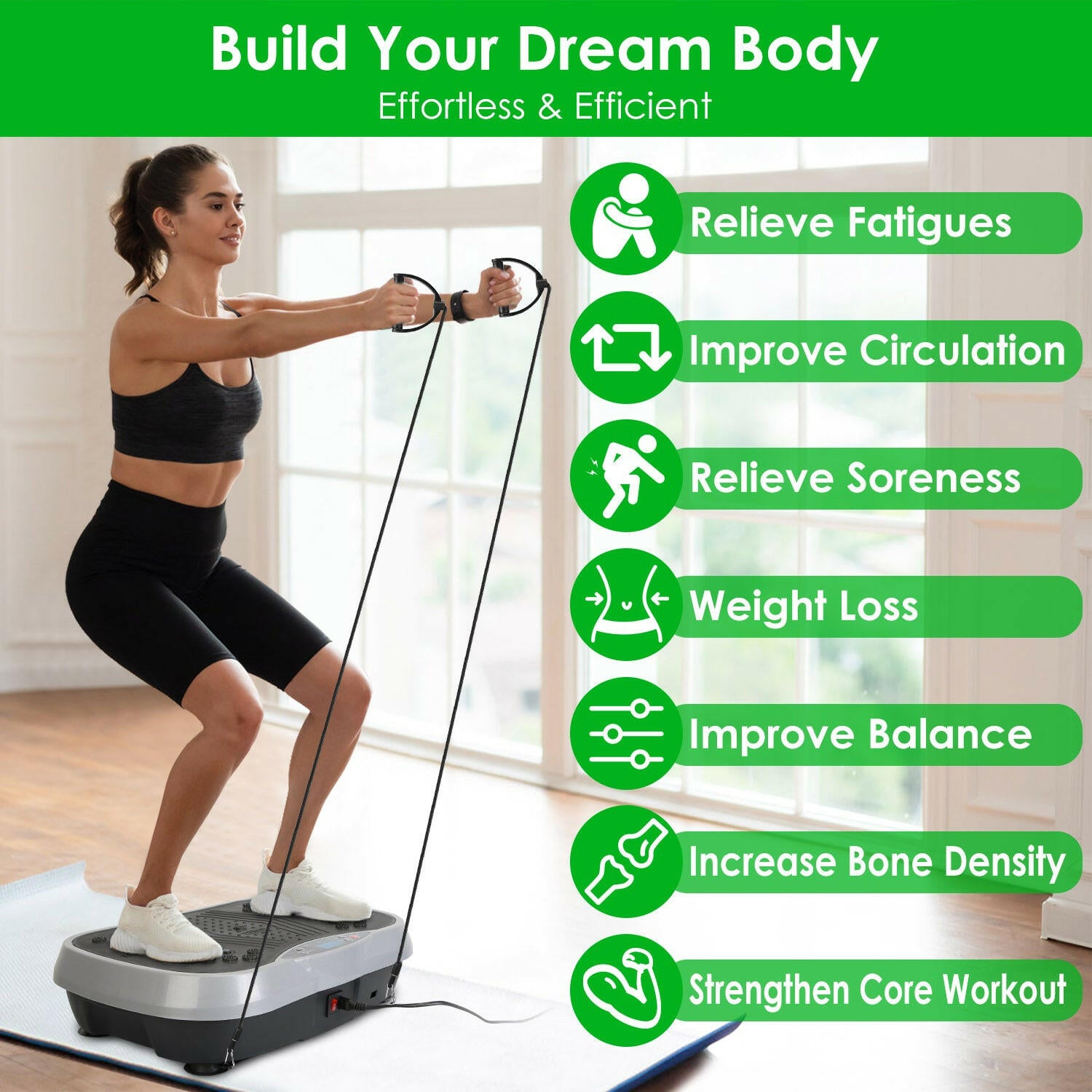 Vibration Exercise Machine with Resistance Bands and Remote Control - Whole Body Vibration Platform for Home Fitness and Weight Loss