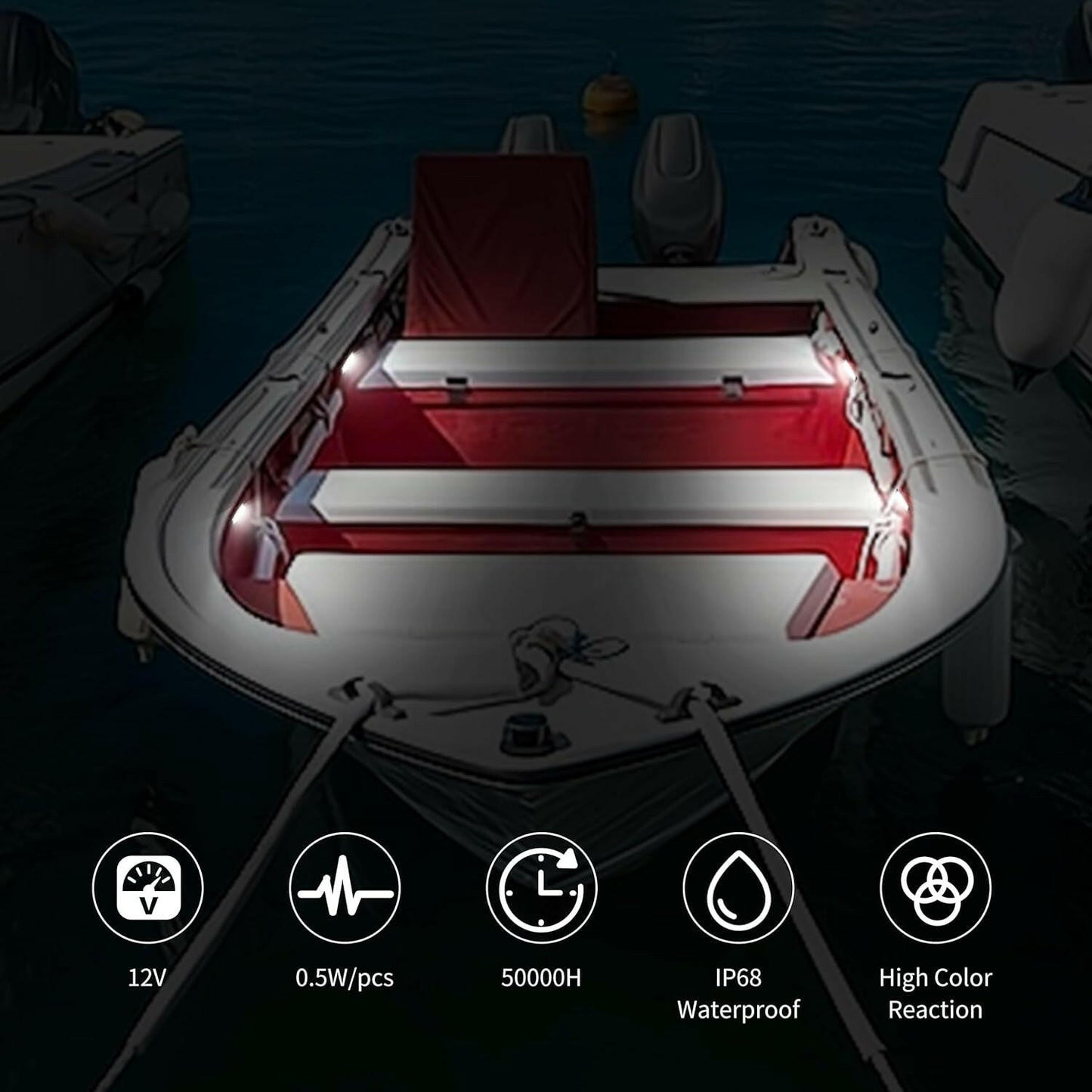Illuminate Your Water Adventures! 🌊✨ 12V Waterproof Marine LED Lights - Ideal for Boats, Pontoons, Yachts & Kayaks (4 Pack White) 🚤💡.