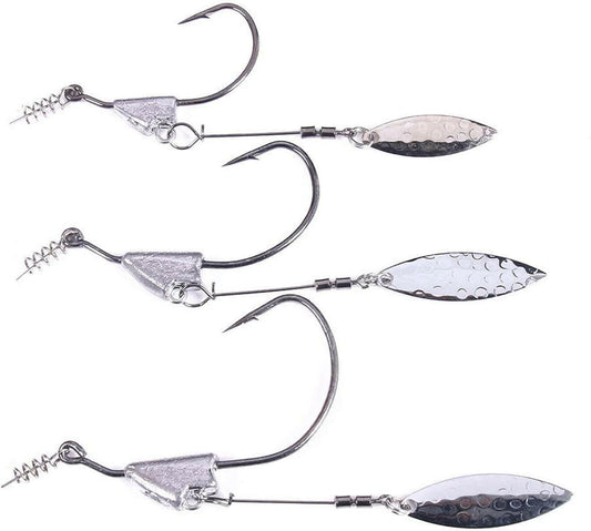 Keel Weighted Swimbait Hooks with Blade Attachment Fishing Lures Jig Heads Weighted Twistlock Crankbait Fishing Hooks Spinner Blades Fishing Lures for Freshwater 5 Pcs/Pack.