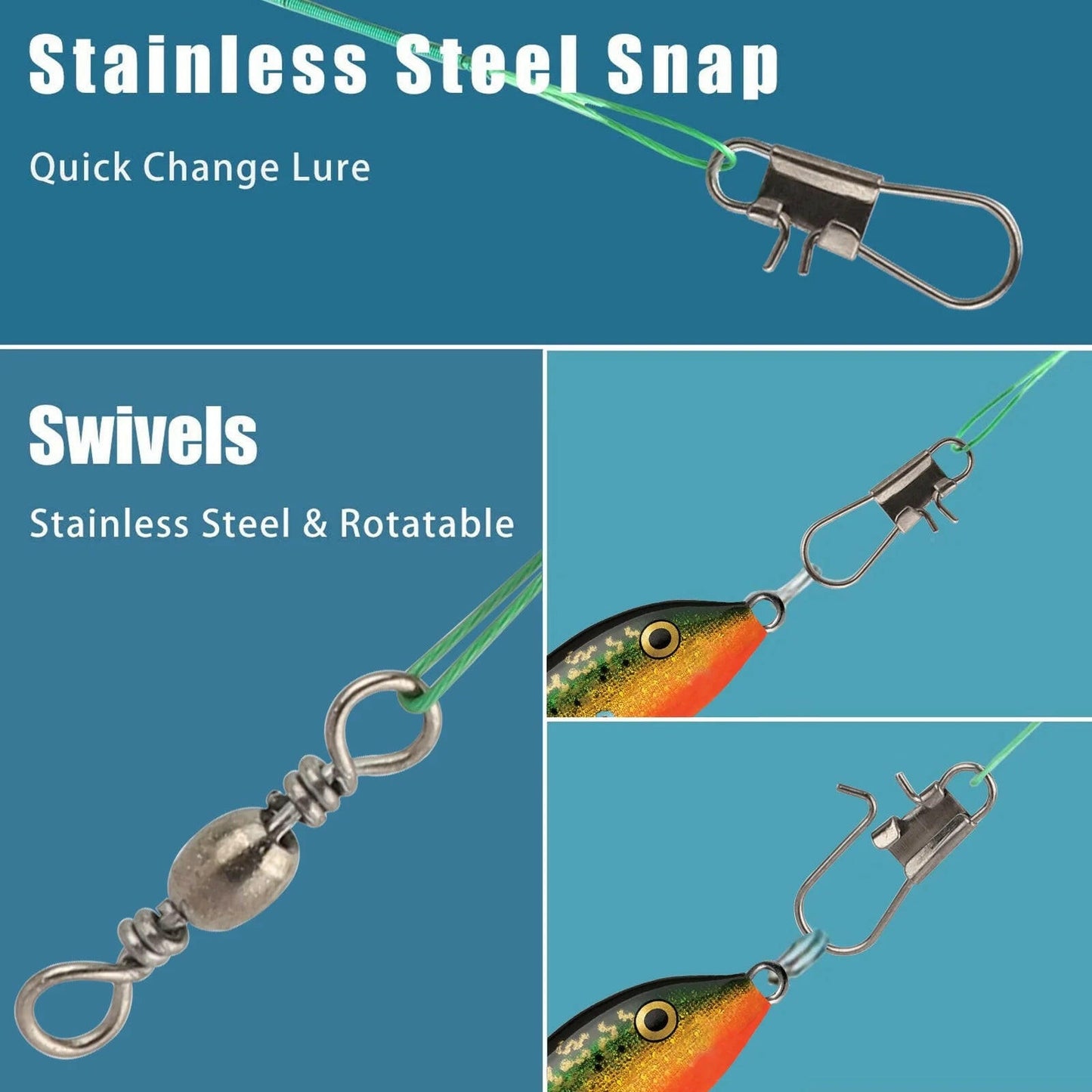 Gear up for your next fishing adventure! 🎣 100PCS of heavy-duty stainless steel fishing line leaders with swivels & snaps - perfect for connecting tackle, lures, and hooks! 💪🌊 #FishingGear #AnglerEssentials #CatchOfTheDay.