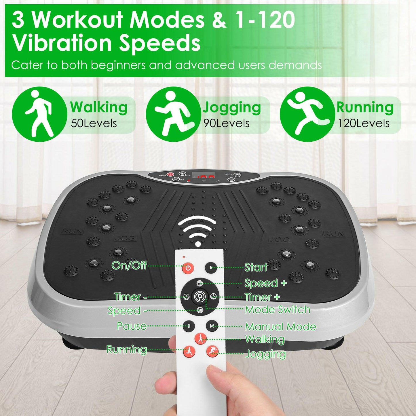 Vibration Exercise Machine with Resistance Bands and Remote Control - Whole Body Vibration Platform for Home Fitness and Weight Loss
