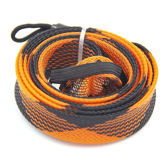 Premium Baitcast Fishing Rod Sock in Vibrant Orange and Black Design.