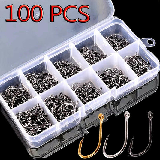 100PCS Premium Barbed Fishing Hooks Set for Crucian Carp & Sea Fishing - Luyatai Fishing Accessories.