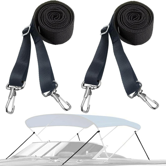 Heavy Duty 2 Pack Adjustable Bimini Boat Top Straps with Double End Snap Hook - 28"-60" Marine Nylon Webbing for Durable Boat Canopy and Awning Support.