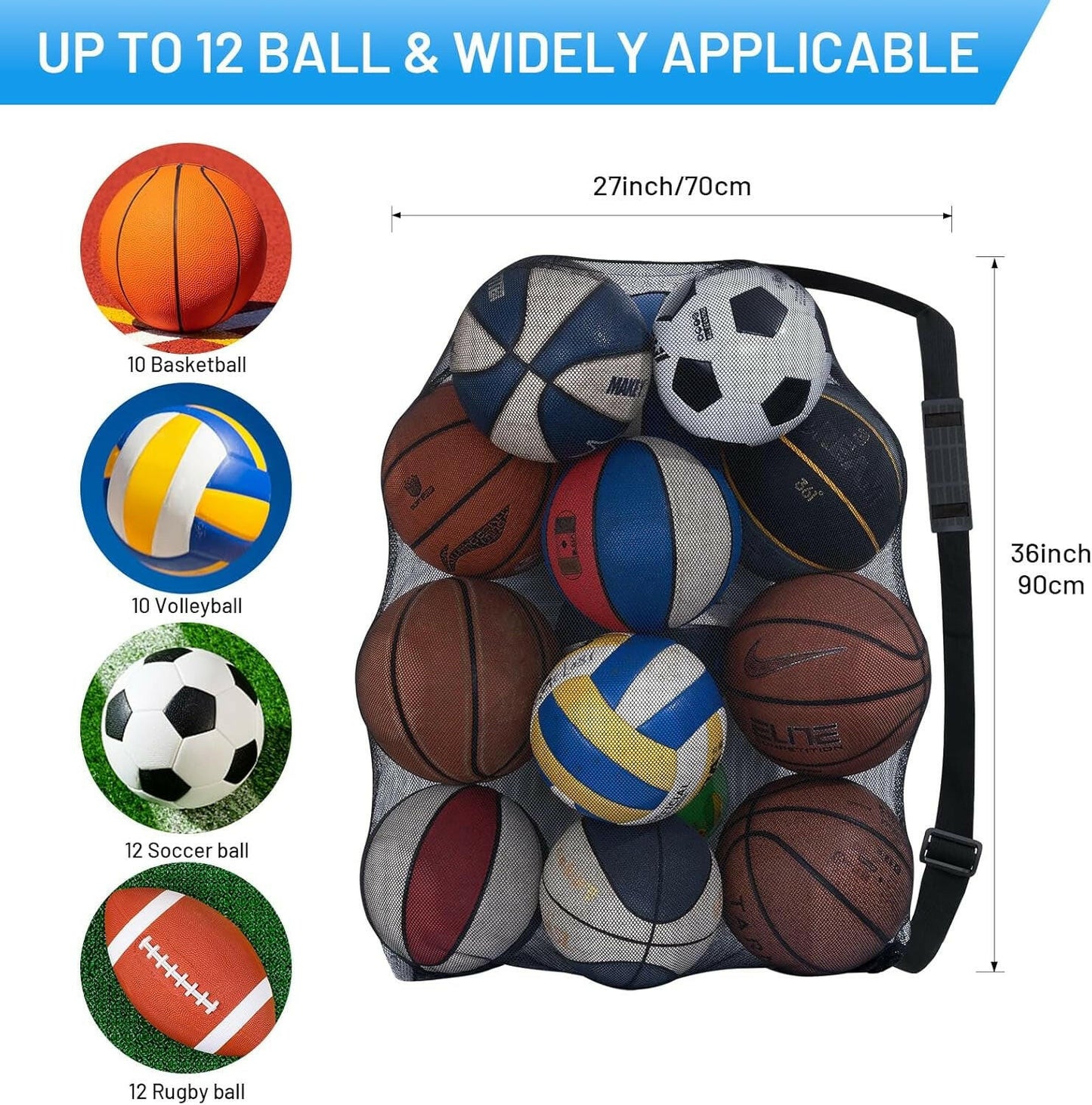 Ultimate Heavy Duty Sports Ball Bag: Perfect for Coaches! Holds 10-12 Footballs, Basketballs, or Tennis Balls - Extra Large Mesh with Drawstring! 🏈🏀🎾 #SportsGear #CoachingEssentials.