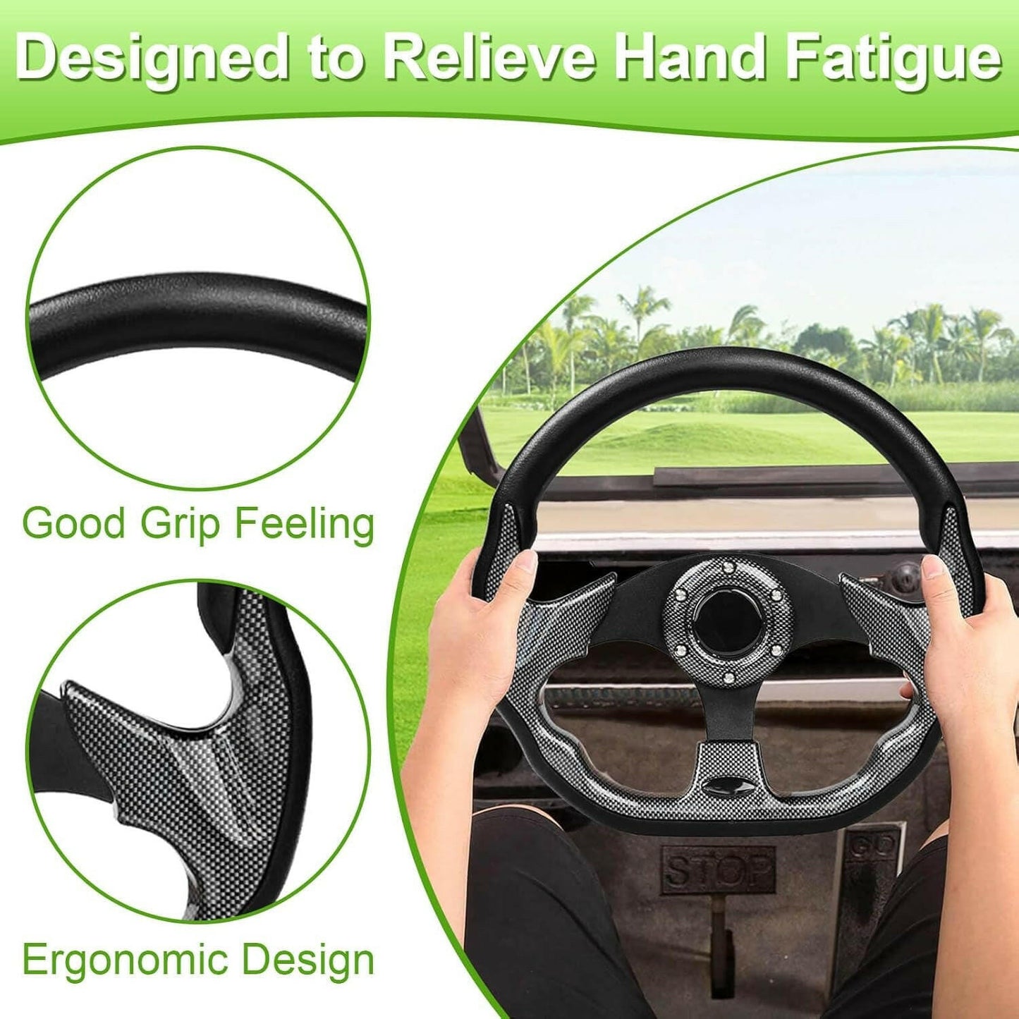 Upgrade Your Golf Cart with Ergonomic D-Shape Steering Wheel - Fits EZGO, Club Car, and Yamaha Models for Ultimate Comfort and Precision.