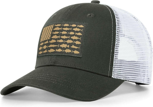 American Fish Flag Trucker Hats - Ideal Gifts for Anglers - Fashionable Snapback for Outdoor Activities and Everyday Use