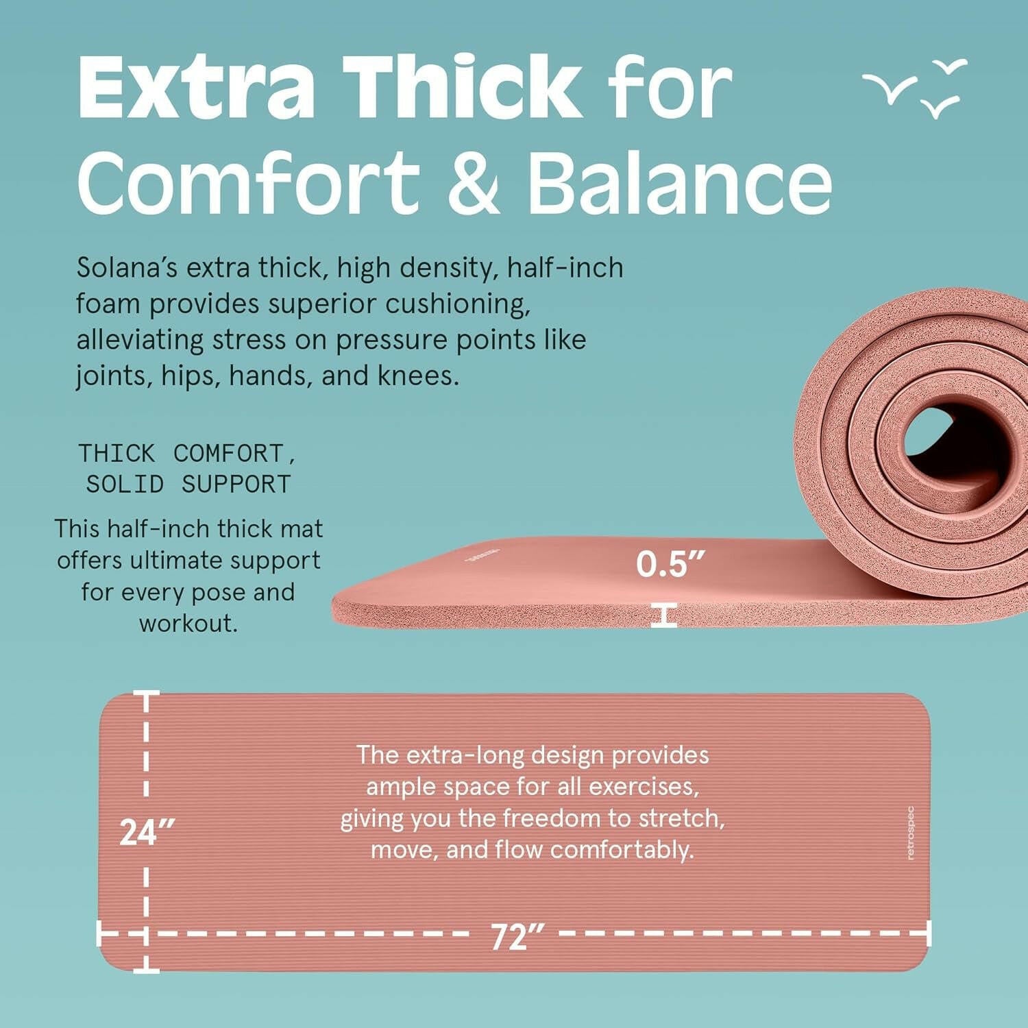 Premium Solana Yoga Mat - 1/2" Thick Non-Slip Exercise Mat with Nylon Strap for Men & Women - Perfect for Yoga, Pilates, Stretching, and Fitness Workouts