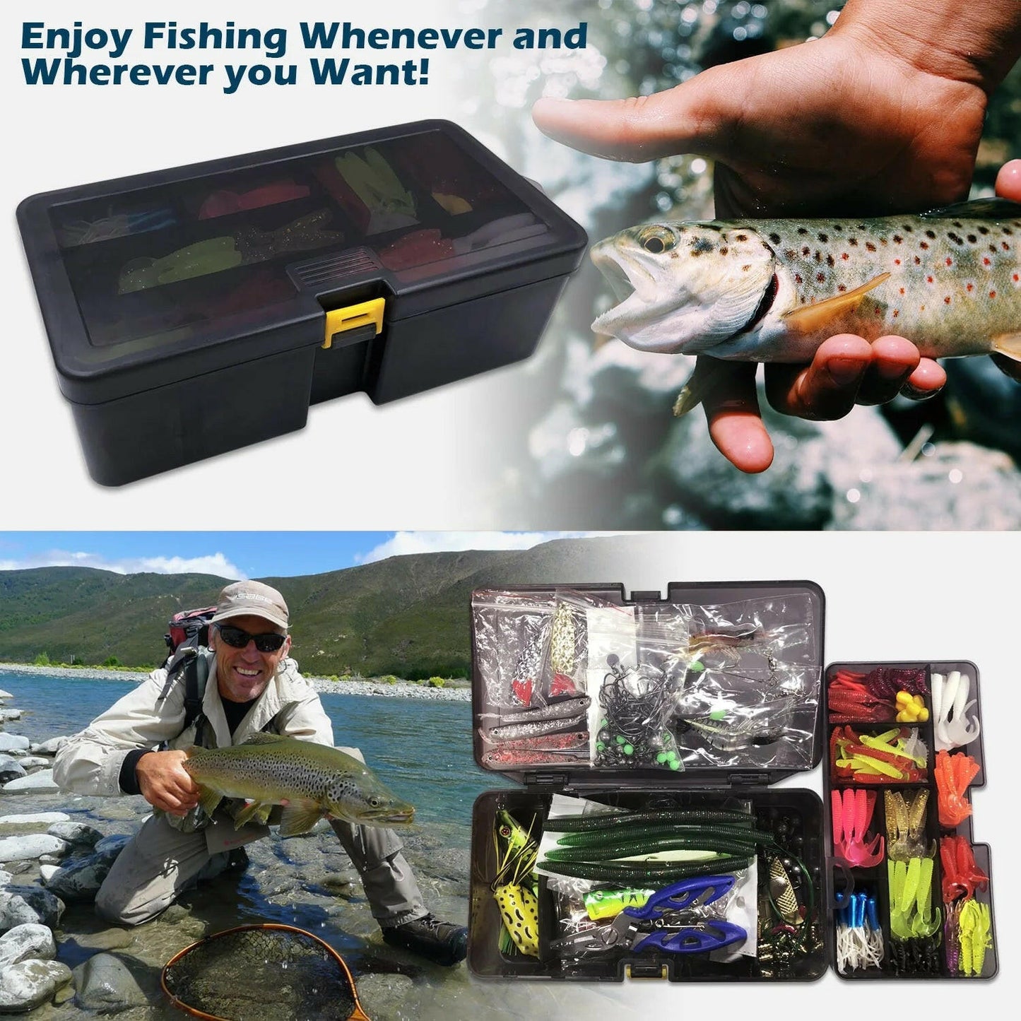Catch the Big One! 🎣🎉 300-Piece Fishing Lures Kit with Tackle Box - Perfect for Bass, Trout & Walleye Adventures! 🐟✨.