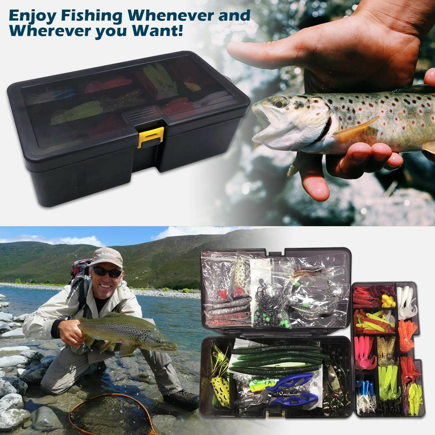 Catch the Big One! 🎣🎉 300-Piece Fishing Lures Kit with Tackle Box - Perfect for Bass, Trout & Walleye Adventures! 🐟✨.
