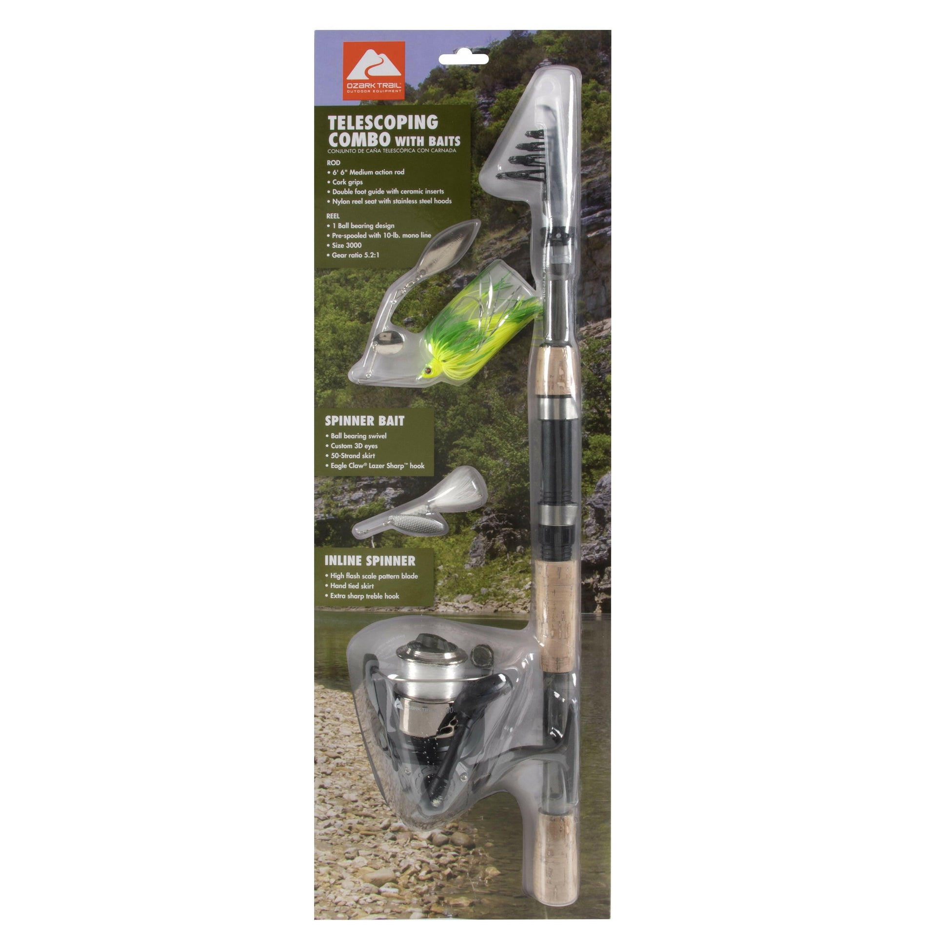 6'6" Medium Action Telescopic Spinning Combo (3-Pack) with Lures
