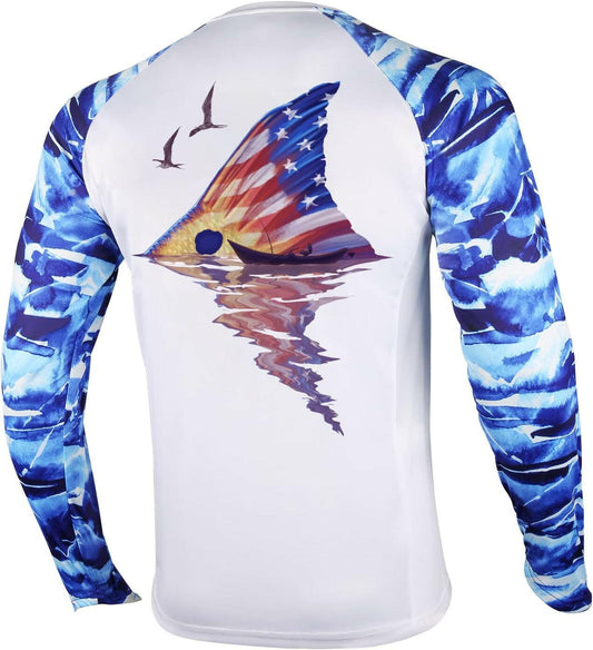 Men's Long Sleeve Fishing Shirt with UV Protection UPF 50+ and Pocket