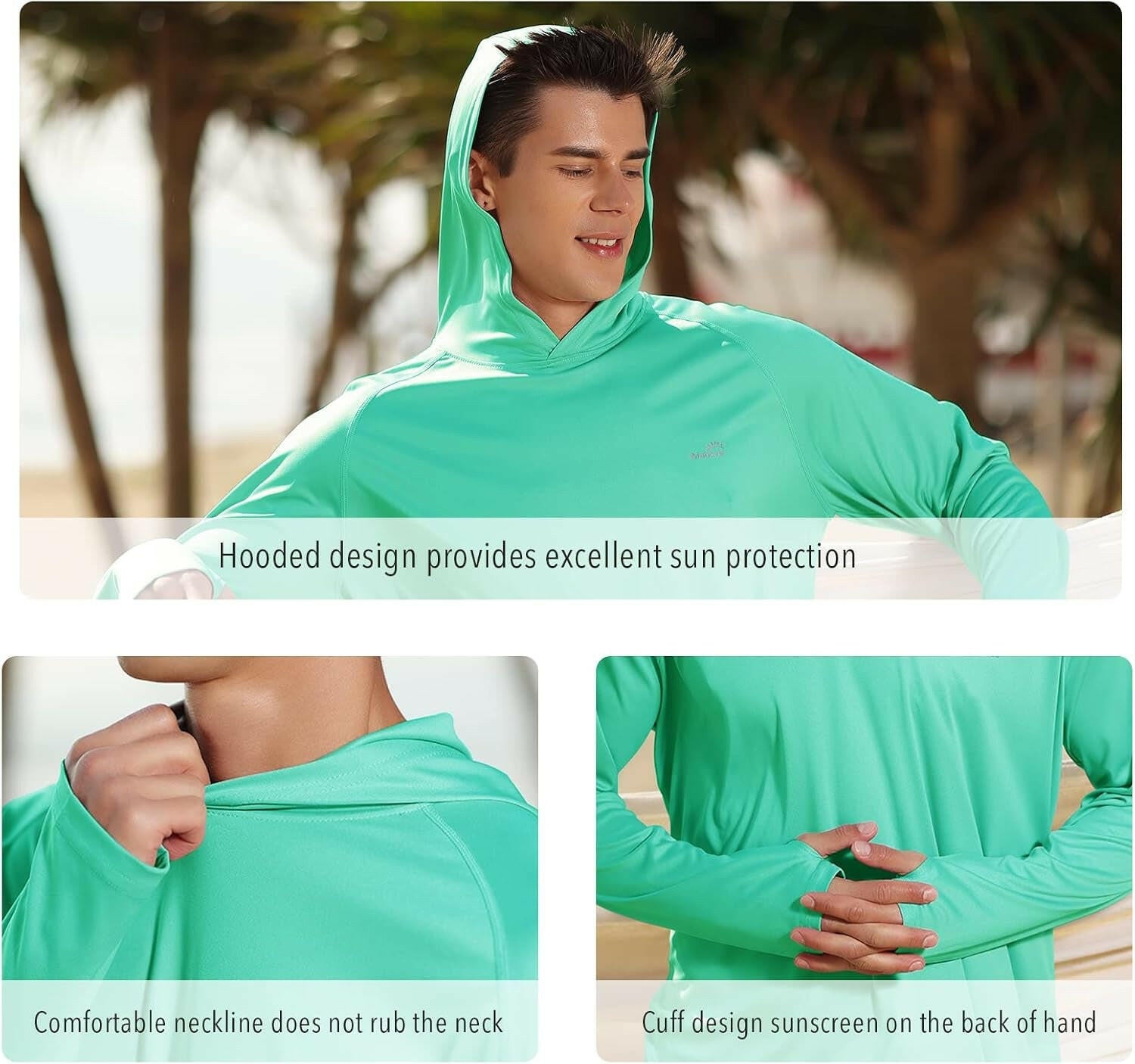 Stay Stylish and Sun-Safe with Our Men's UPF 50+ Long Sleeve Hoodie - Perfect for Outdoor Adventures!