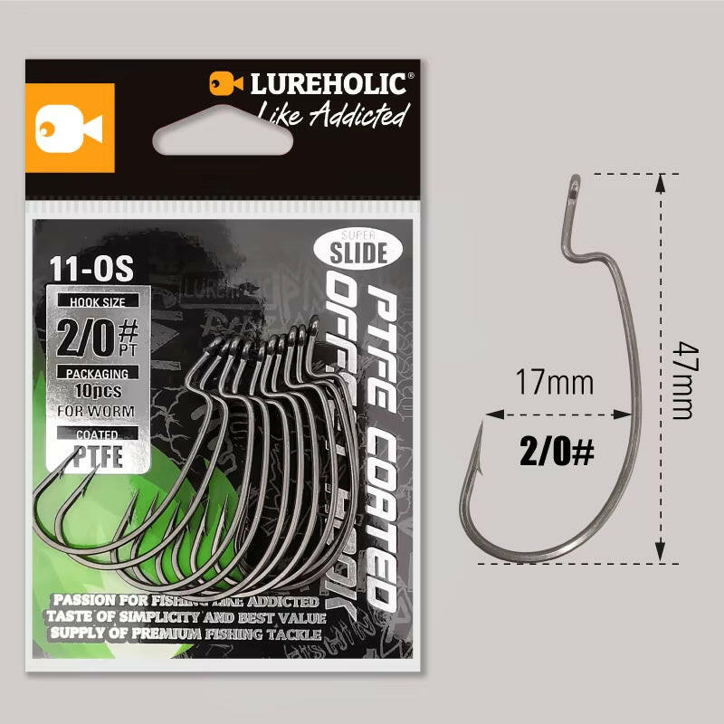 Catch more fish with our PTFE Super Slide Offset Hook! Perfect for Texas Rig and Drop Shot setups. Upgrade your fishing game today! 🎣✨