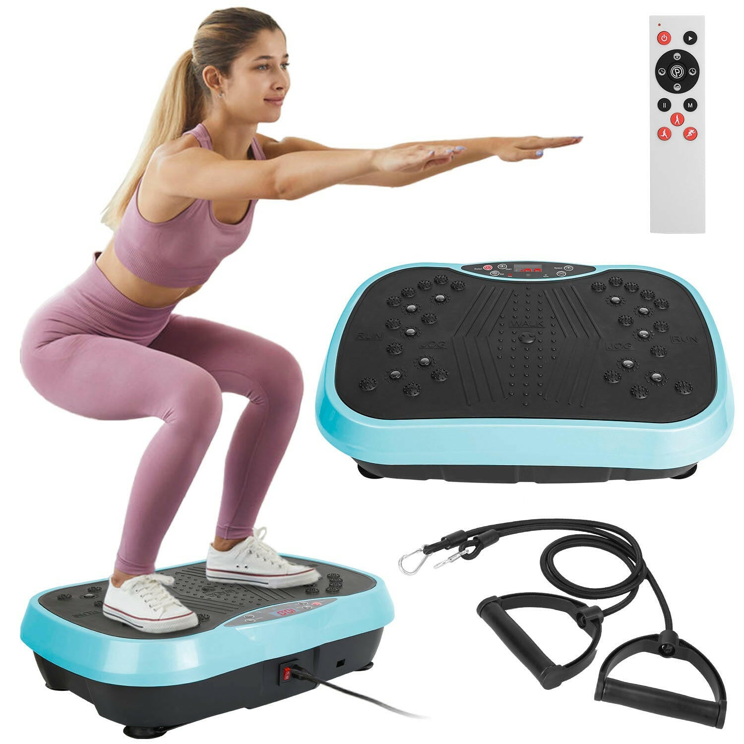 Vibration Exercise Machine with Resistance Bands and Remote Control - Whole Body Vibration Platform for Home Fitness and Weight Loss