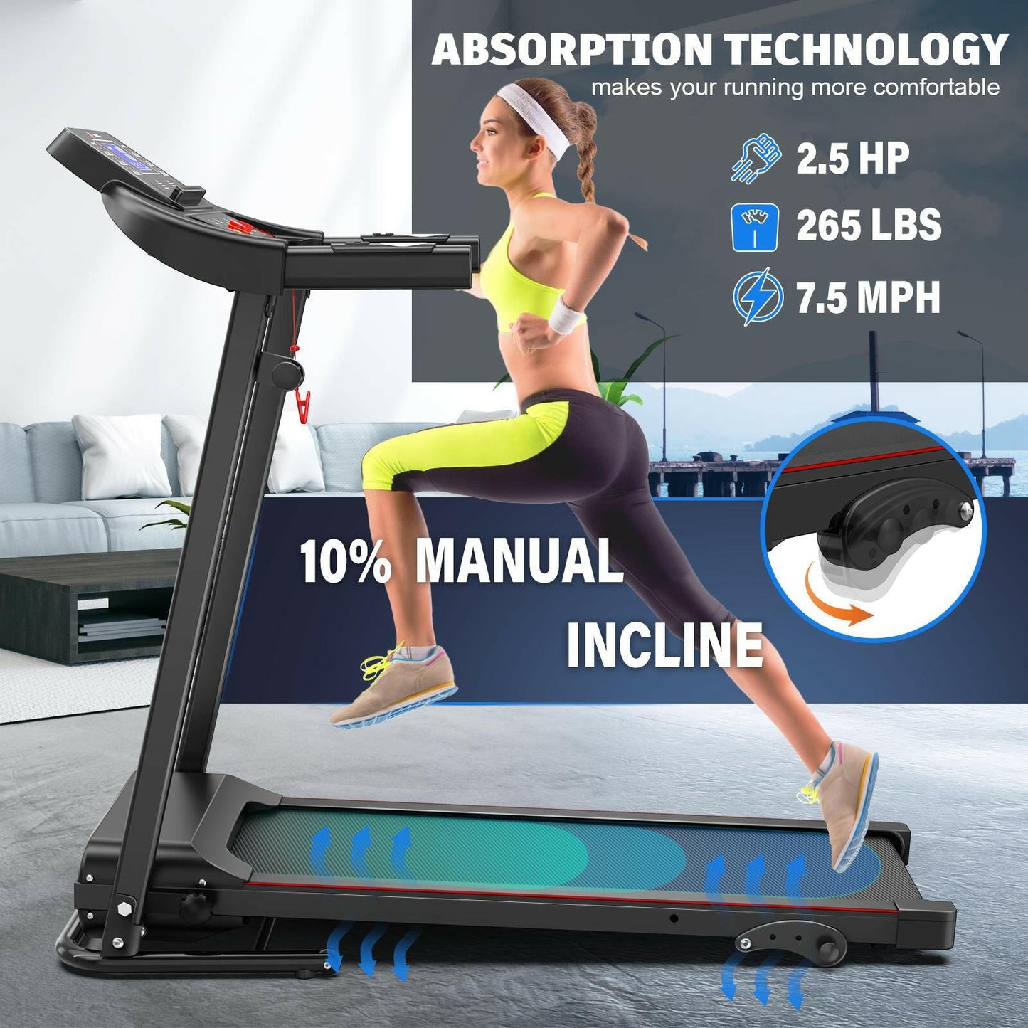 Versatile Indoor Aerobic Treadmill with Adjustable Incline and Easy Mobility for All Fitness Levels