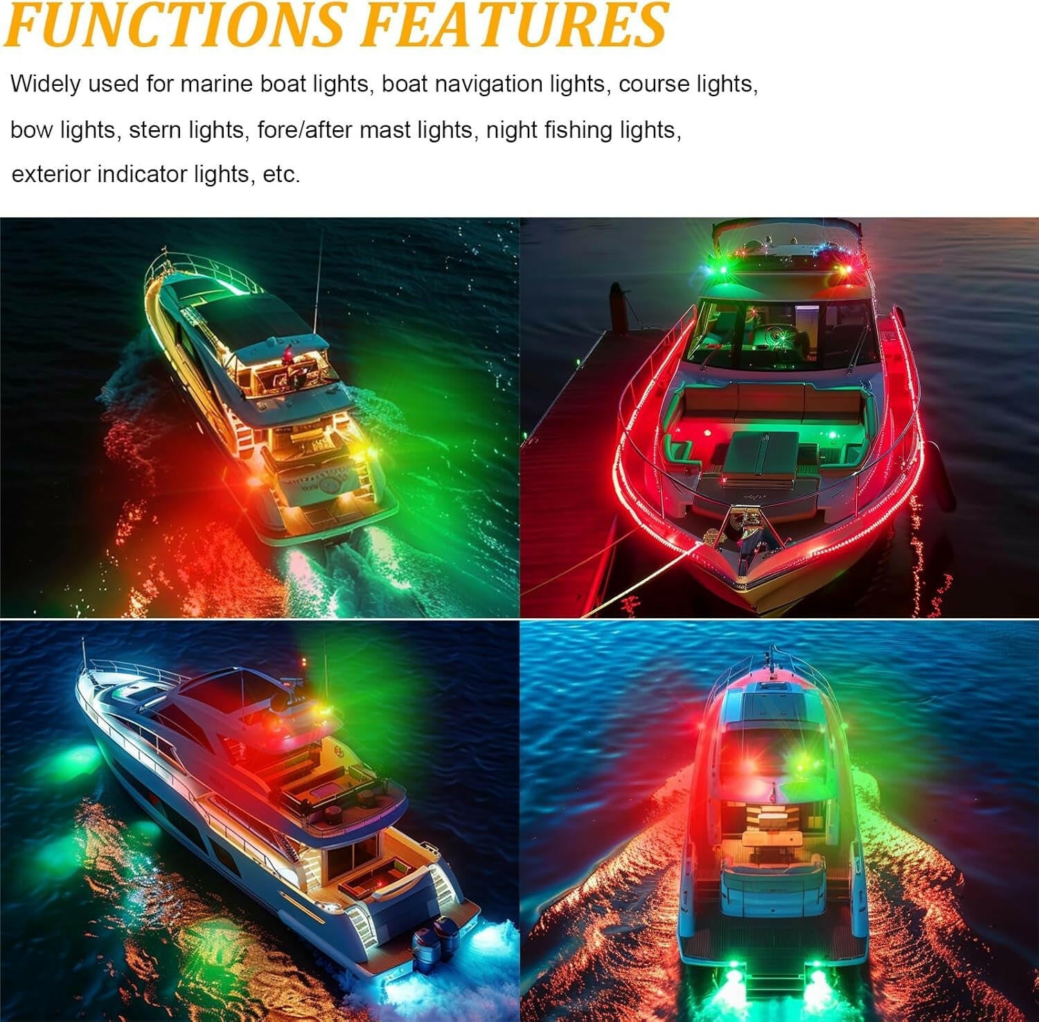 Premium 4'' LED Boat Navigation Lights - Waterproof Red & Green Signal Lights for Pontoon, Kayak, Yacht & Sailboat - 12V with Silver Cover (1 Red & 1 Green).