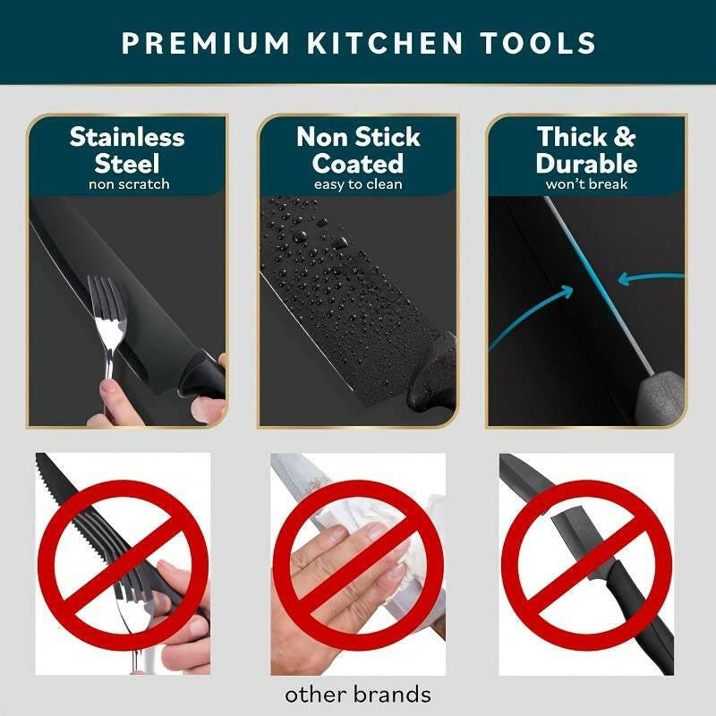 7-Piece High Carbon Stainless Steel Kitchen Knife Set with Ergonomic Handles and Sharpener.