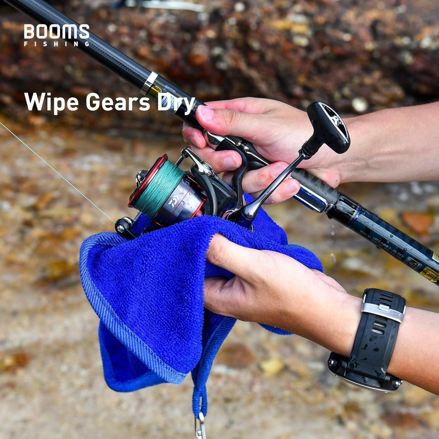 3-Pack Blue Microfiber Fishing Towels with Clip - Essential Fishing Accessory.