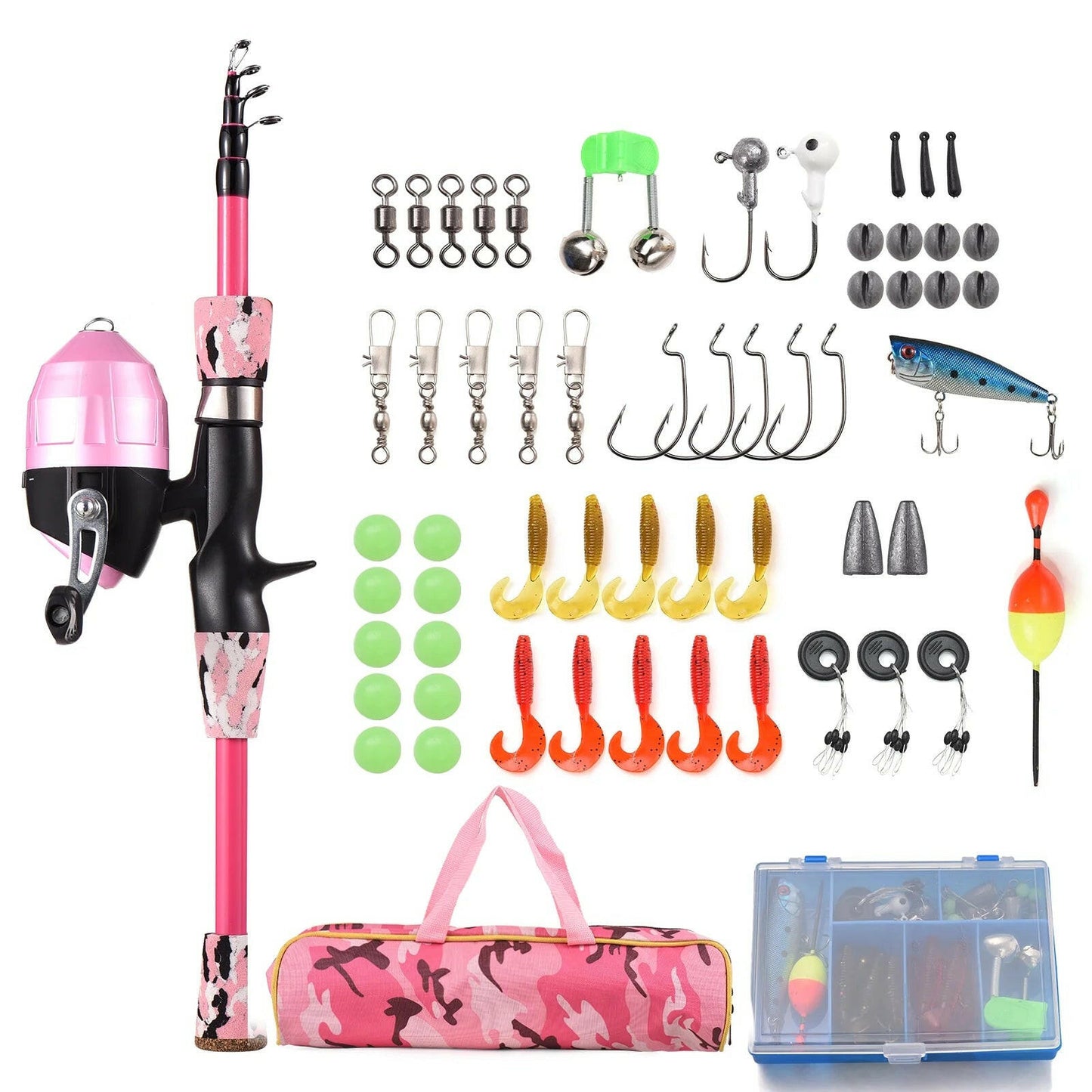 Telescopic Kids Fishing Pole Combo with Spincast Reel - Perfect for Boys, Girls, and Family Fun!.