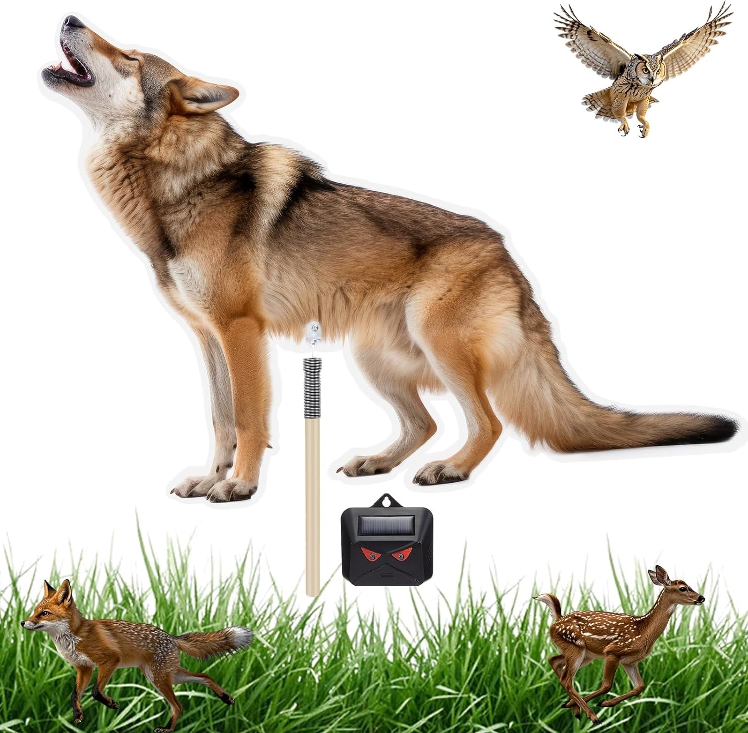 Solar-Powered Lone Coyote Decoy for Goose and Deer Deterrence - 30 x 22 Inch Predator Repellent for Garden Pests