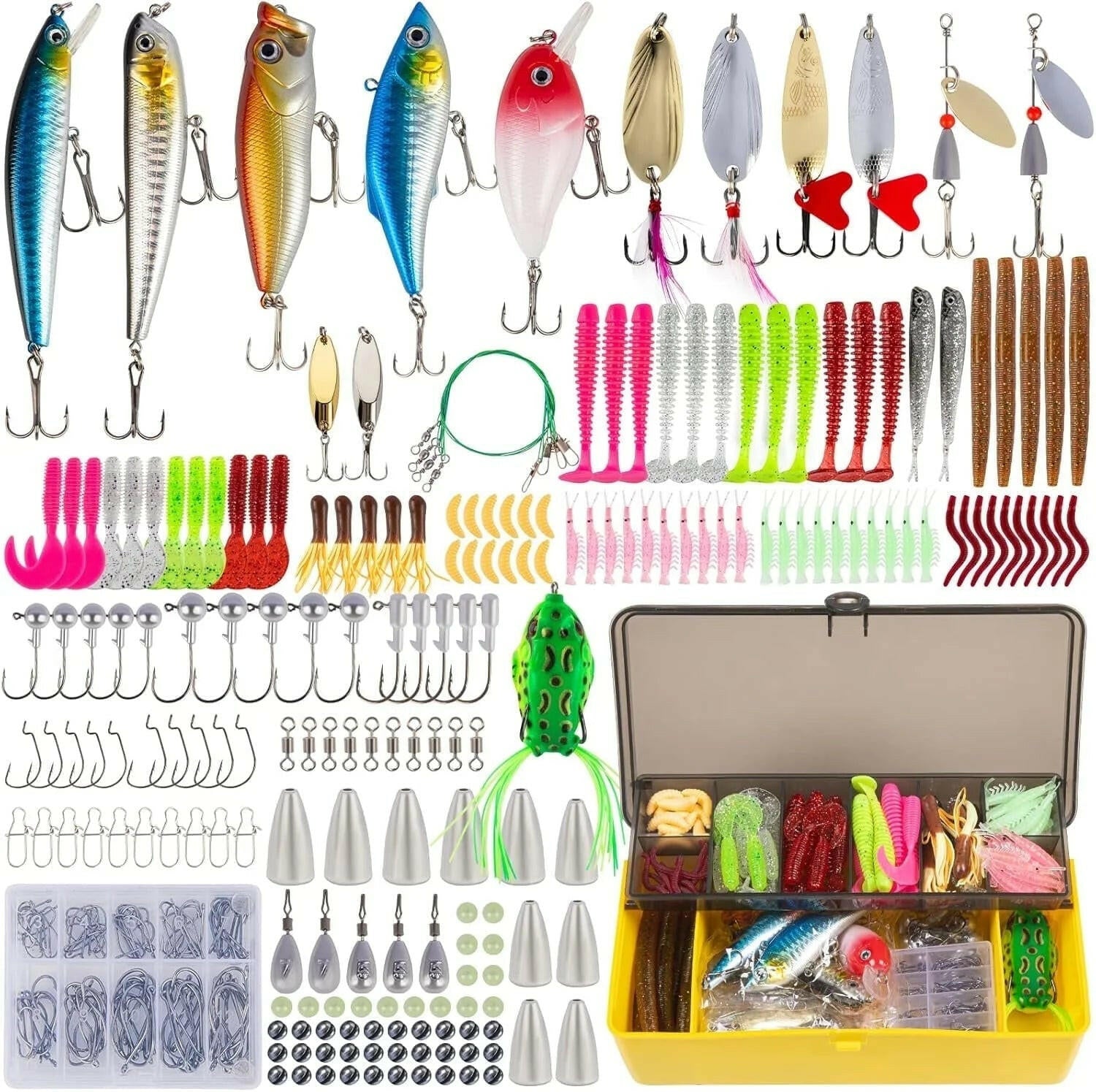 Ultimate 302-Piece Fishing Tackle Box with Attractants and Lures for Bass and Trout.