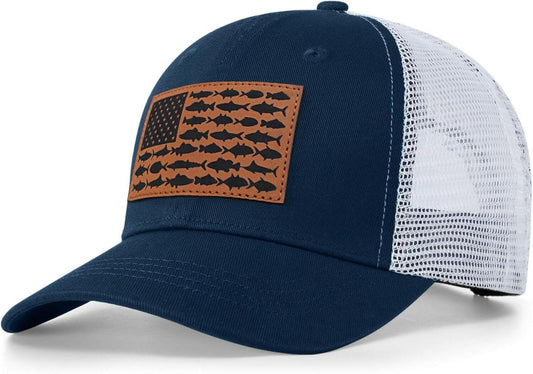 American Fish Flag Trucker Hats - Ideal Gifts for Fishing Enthusiasts, Camping, and Everyday Use