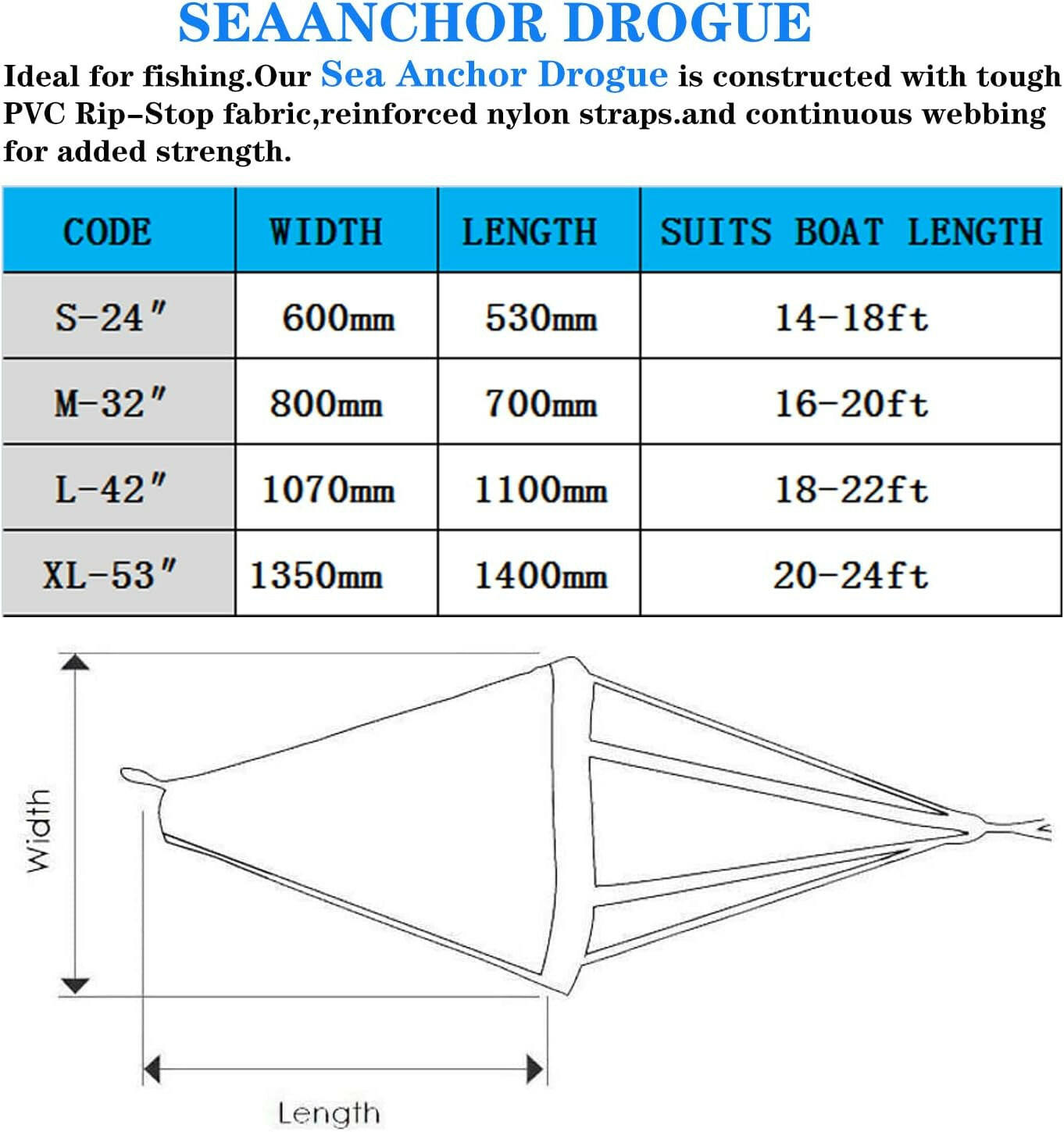 Catch the Wind with Our Sea Anchor Drift Sock! 🌊 Perfect for Trolling - Available in 24”, 32”, & 42”! Ideal for Boats, Yachts, Jet Skis, and More! 🚤✨.