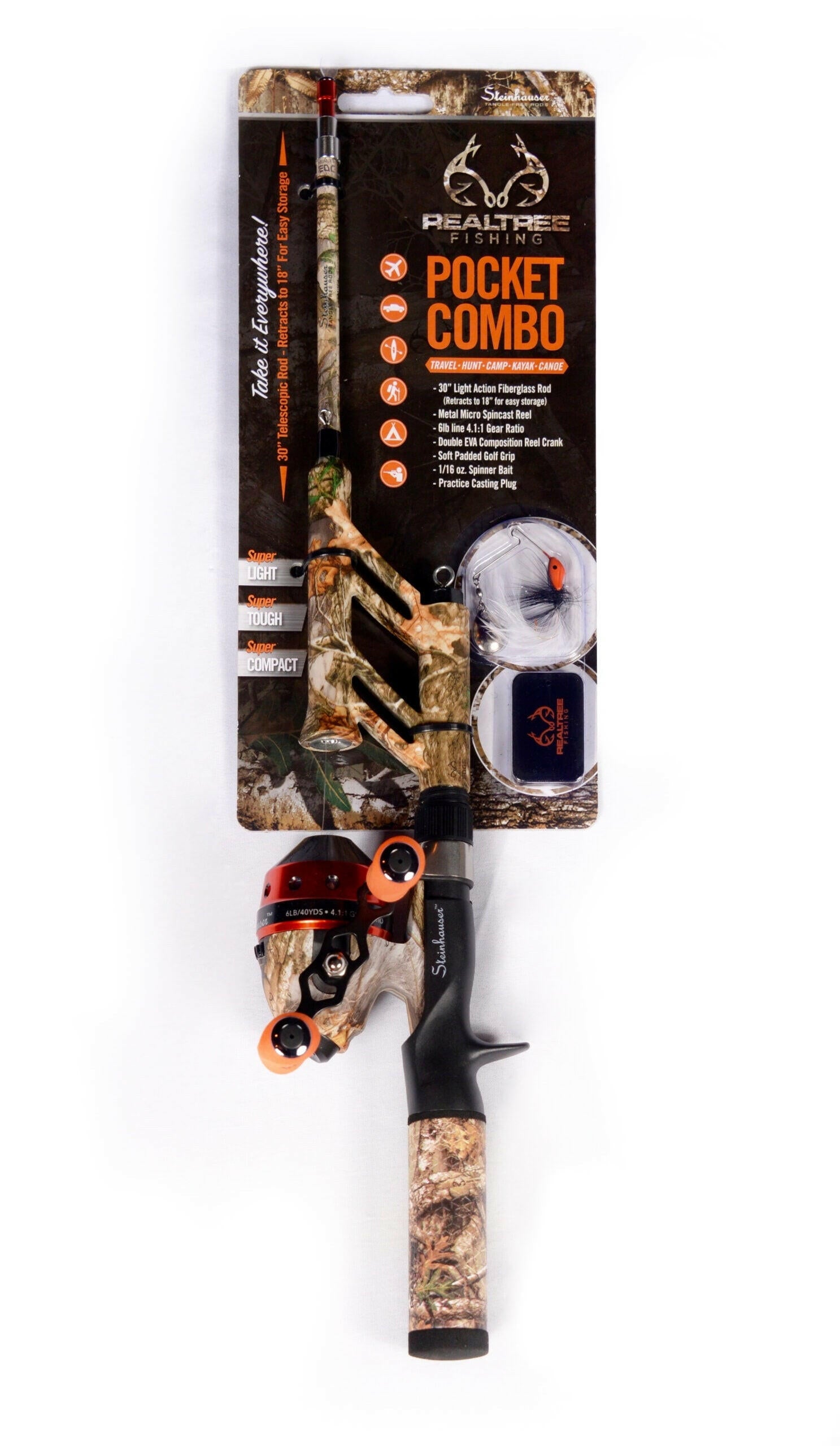 Real Tree Telescopic Spincast Combo - Durable Fiberglass Fishing Gear.