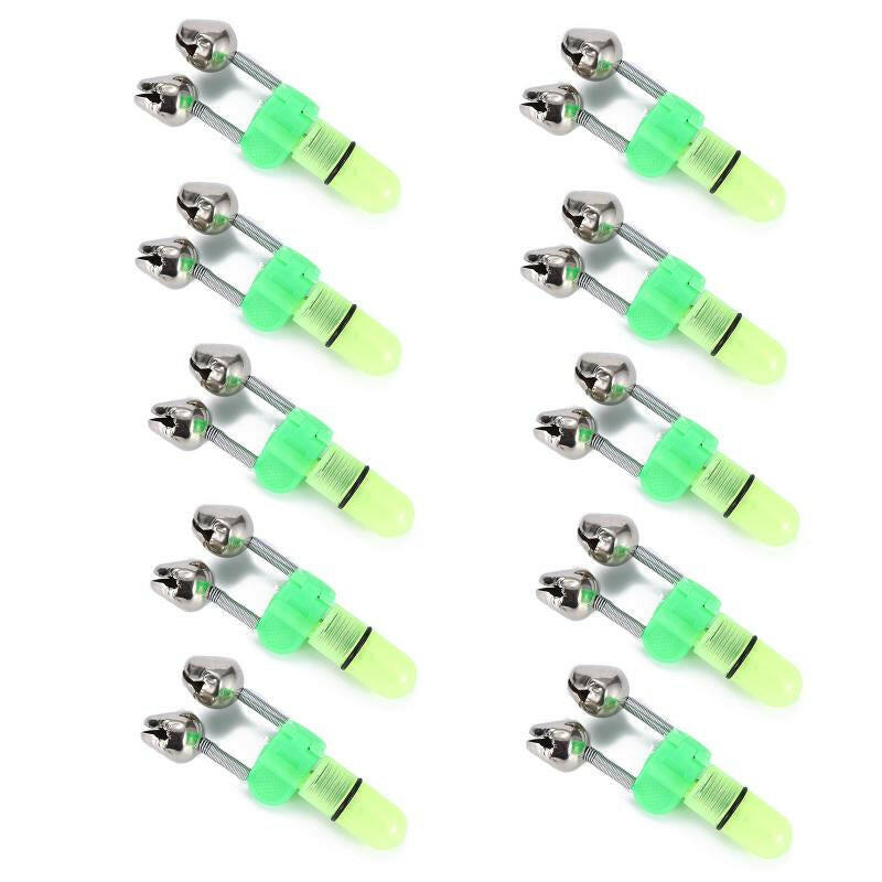 10/40 PC LED Night Fishing Bite Alarm with Dual Bells and Rod Tip Clip Alert System