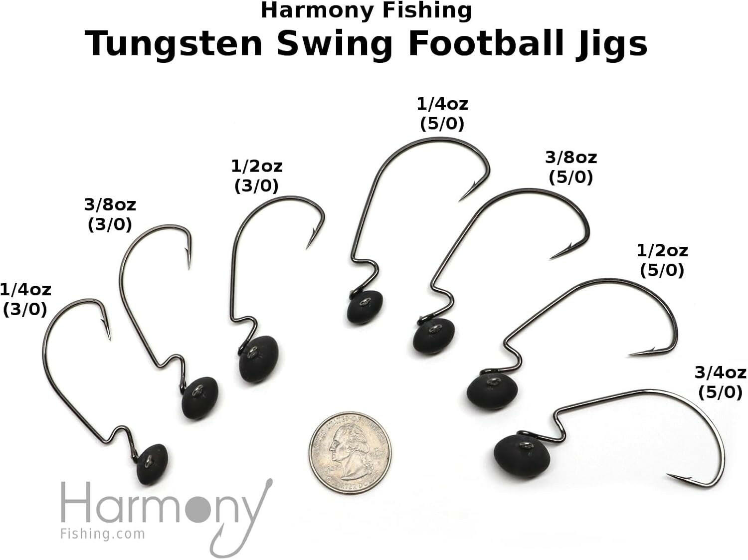 Harmony Fishing Tungsten Swing Football Jigs - Pack of 3 with 10 Bait Pegs for Bass Fishing
