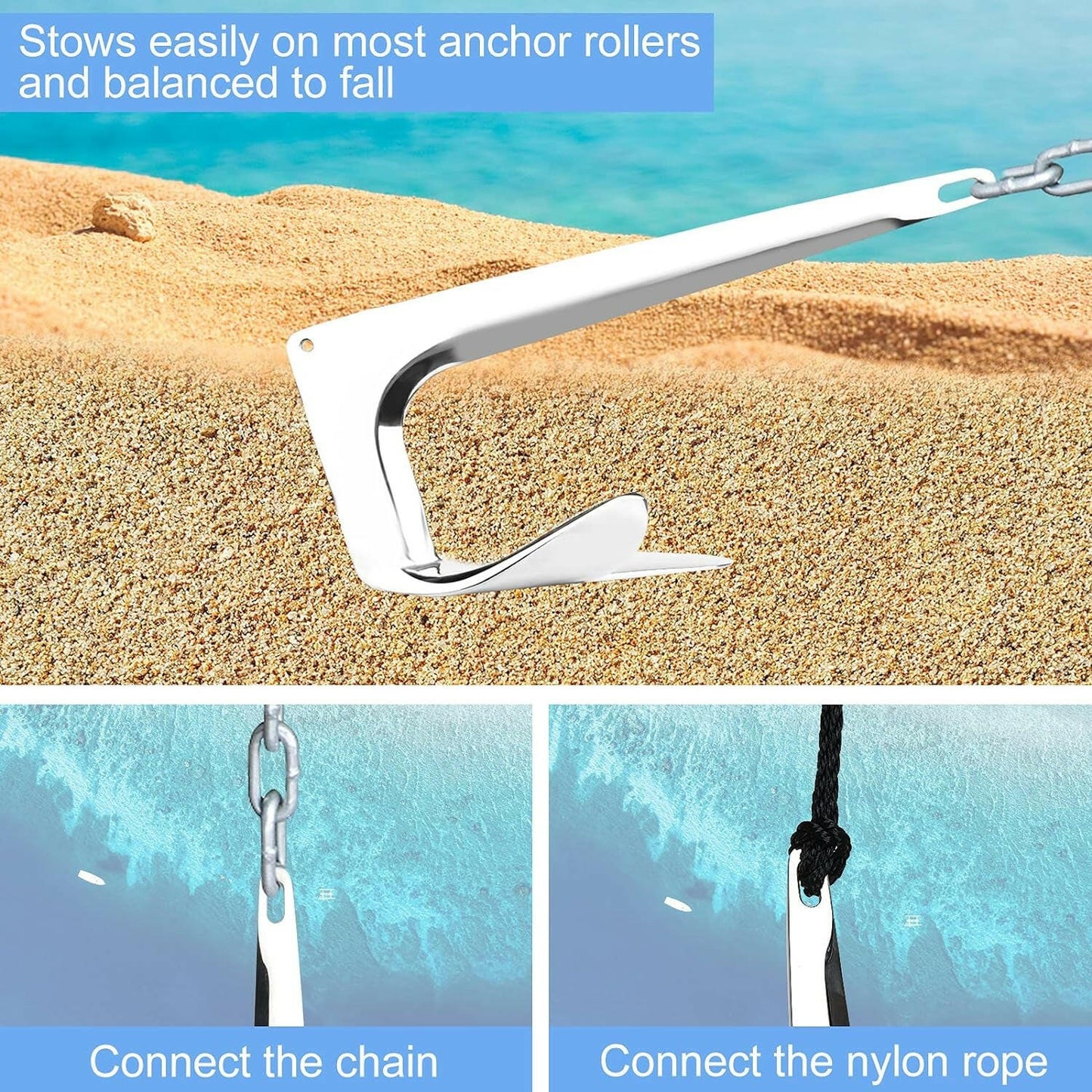 316 Stainless Steel Bruce Style Claw Anchor - Heavy Duty Polished Marine Grade