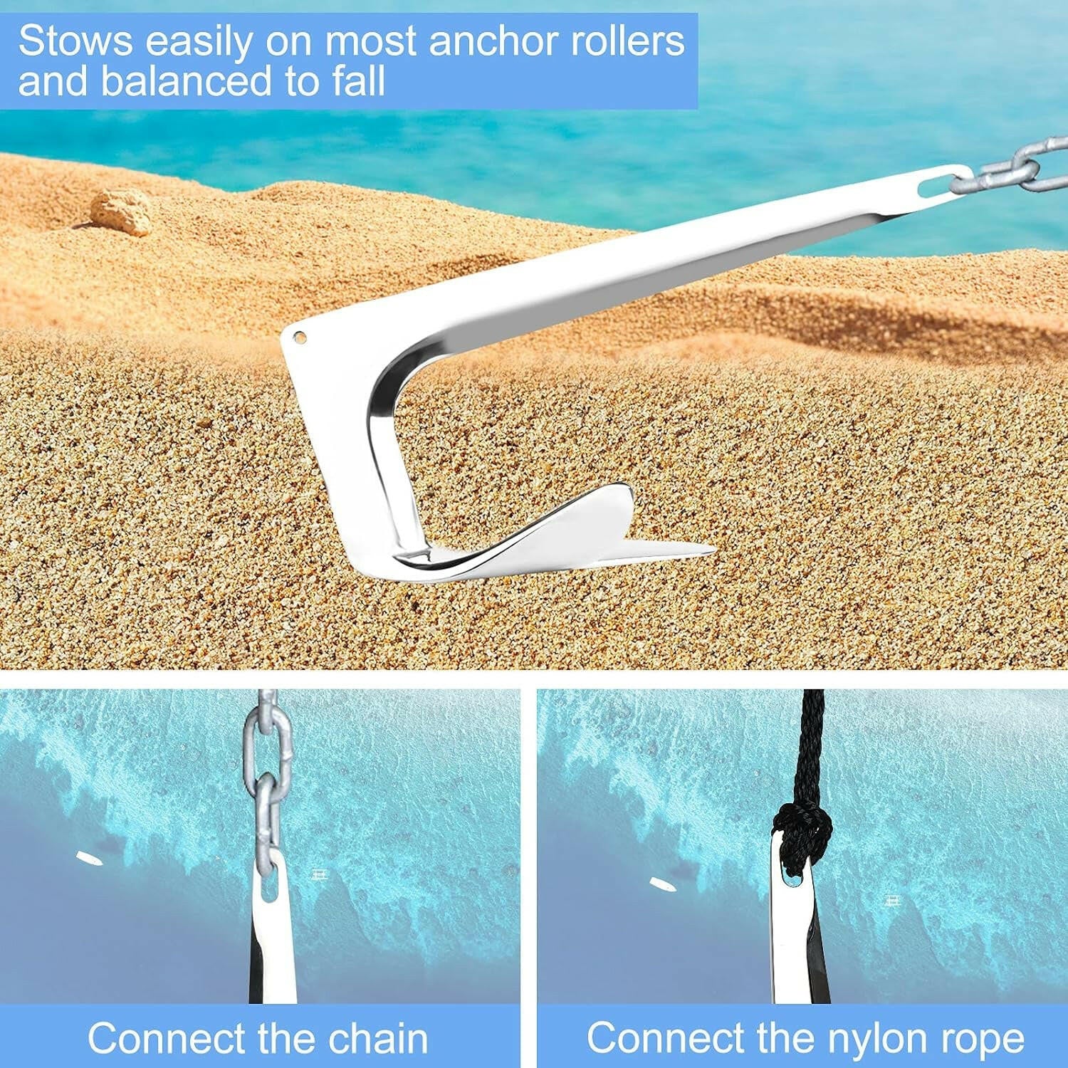 316 Stainless Steel Bruce Style Claw Anchor - Heavy Duty Polished Marine Grade