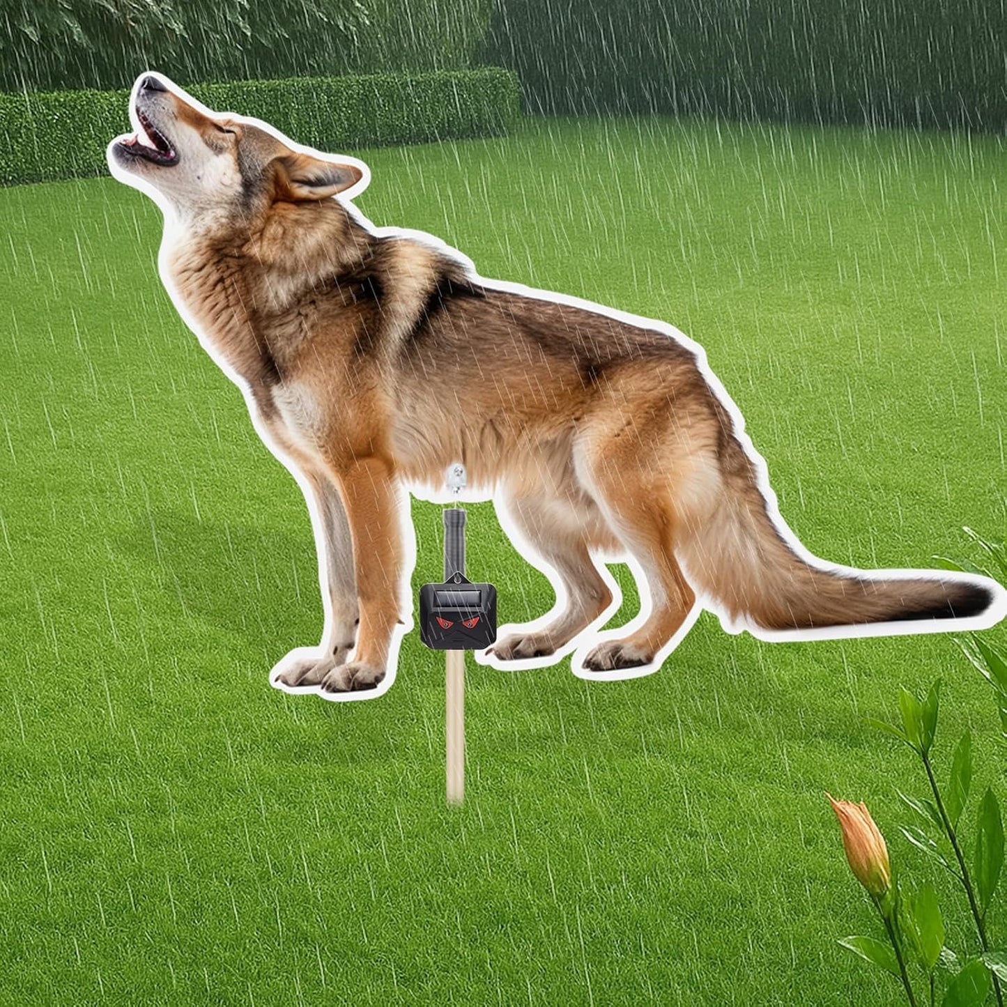 Solar-Powered Lone Coyote Decoy for Goose and Deer Deterrence - 30 x 22 Inch Predator Repellent for Garden Pests