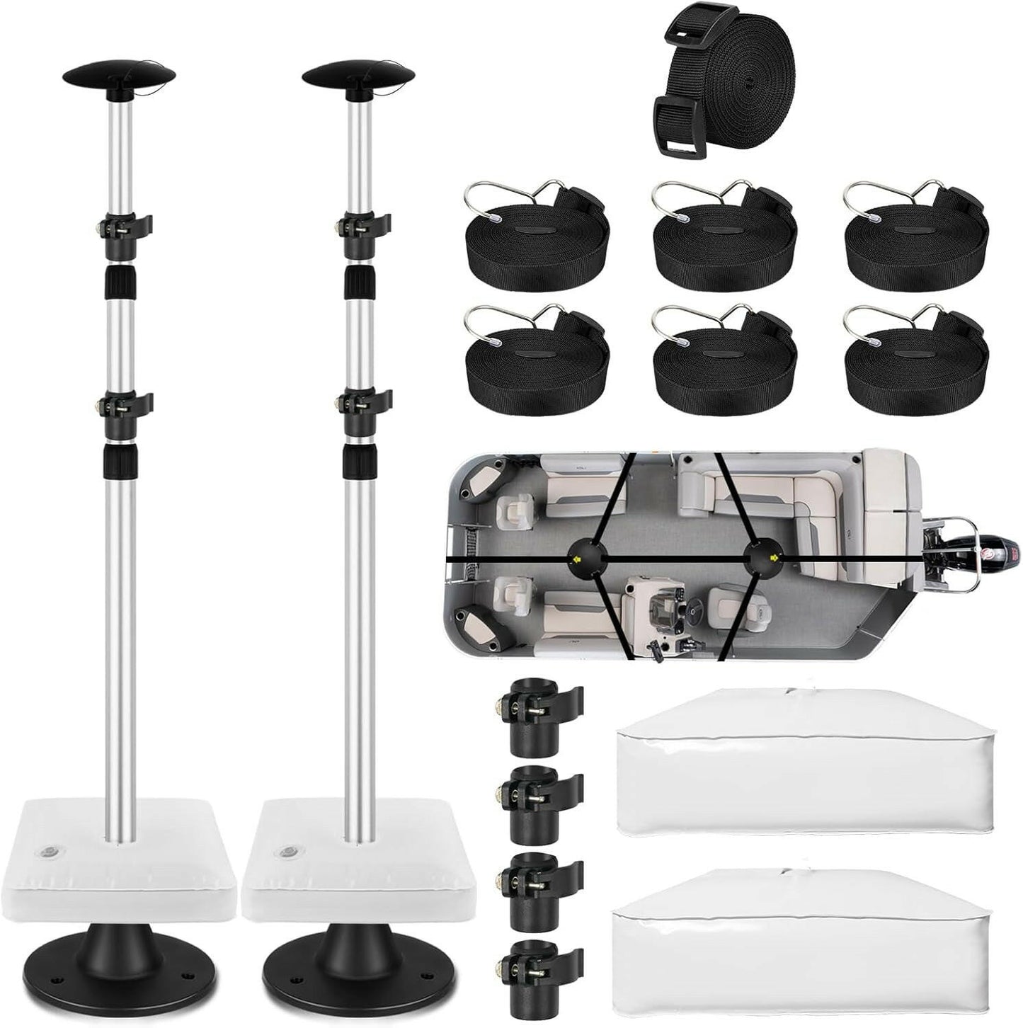 Upgrade Your Pontoon Boat with Adjustable Support Poles! 🌊🚤 2-Pack Aluminum Telescopic System with Straps & Weight Bag! #BoatLife #PontoonPerks.