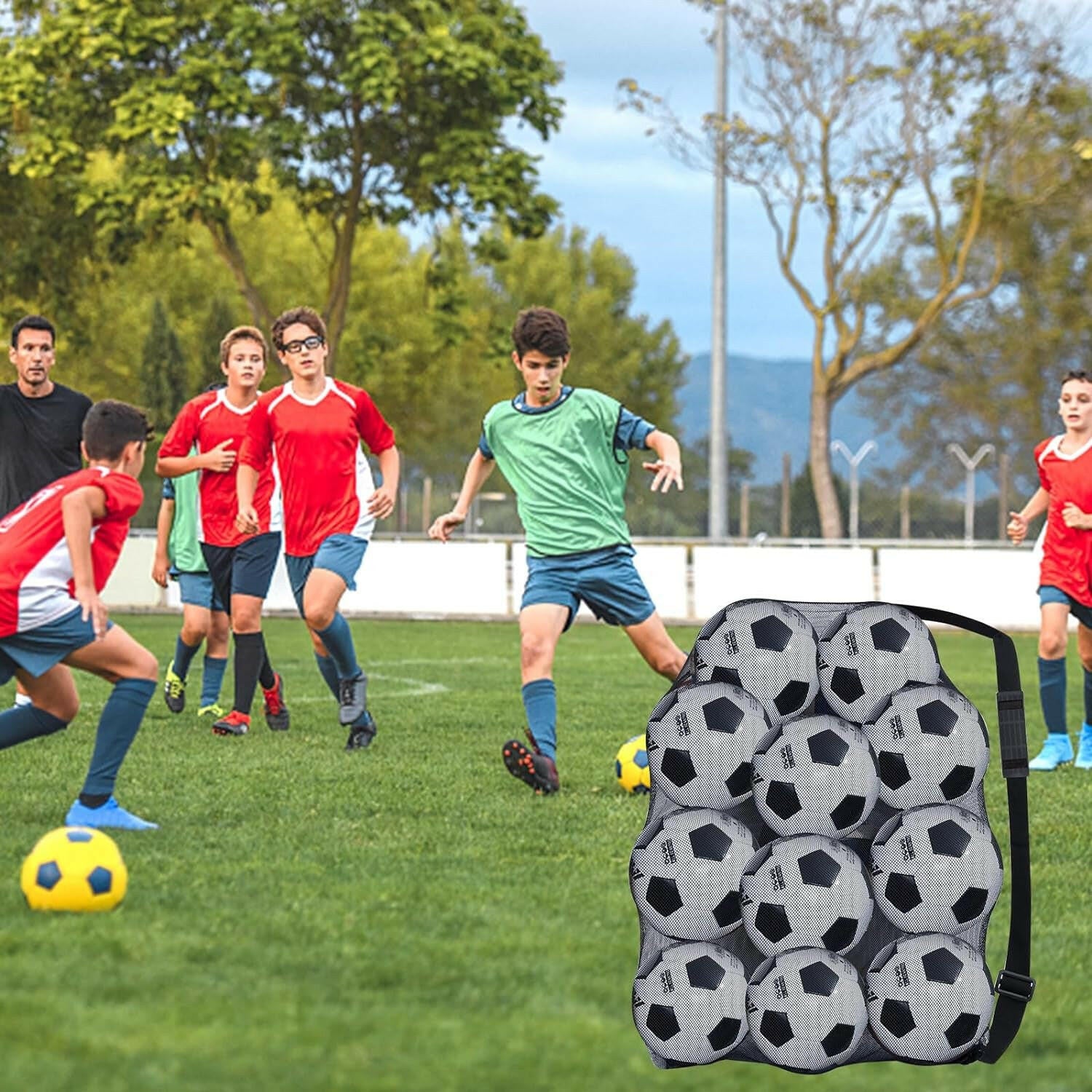 Ultimate Heavy Duty Sports Ball Bag: Perfect for Coaches! Holds 10-12 Footballs, Basketballs, or Tennis Balls - Extra Large Mesh with Drawstring! 🏈🏀🎾 #SportsGear #CoachingEssentials.