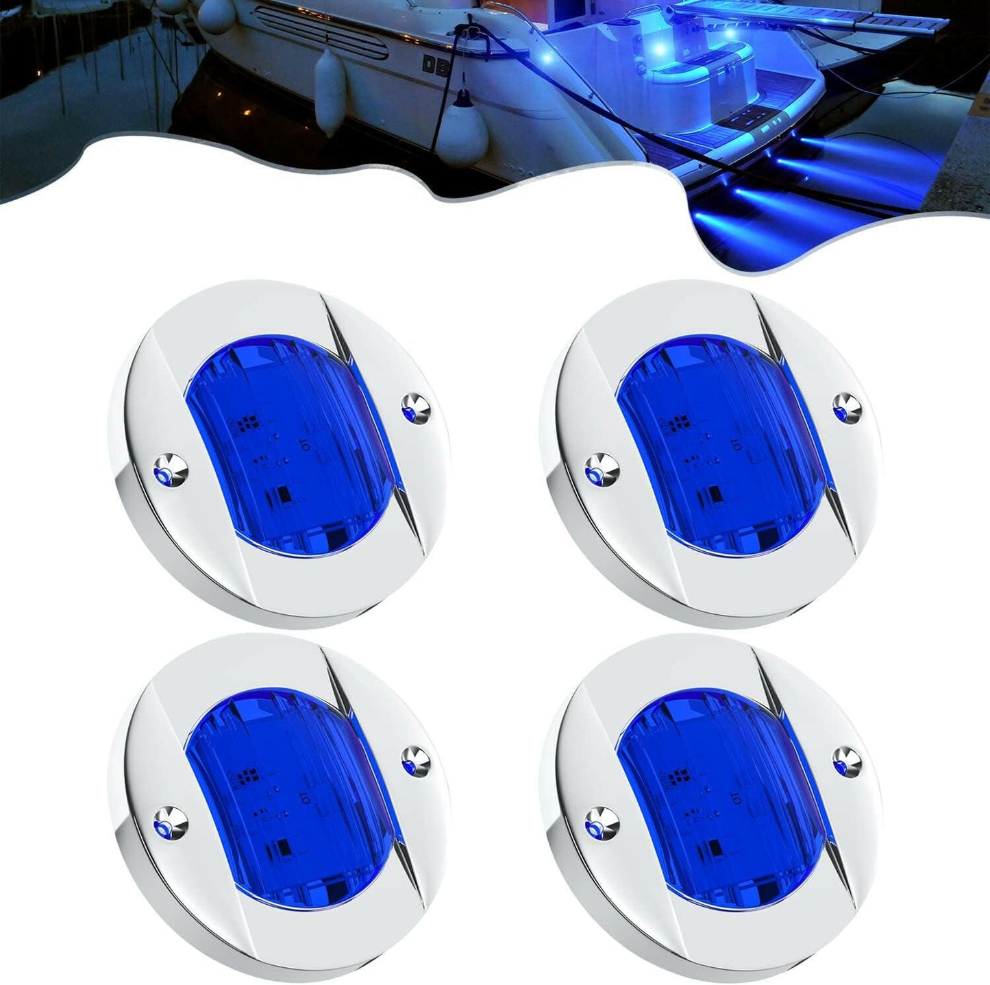 Illuminate Your Night Fishing with Waterproof 4Pc Marine Blue LED Boat Deck Lights – Perfect for Pontoon Adventures! 🌊💡.